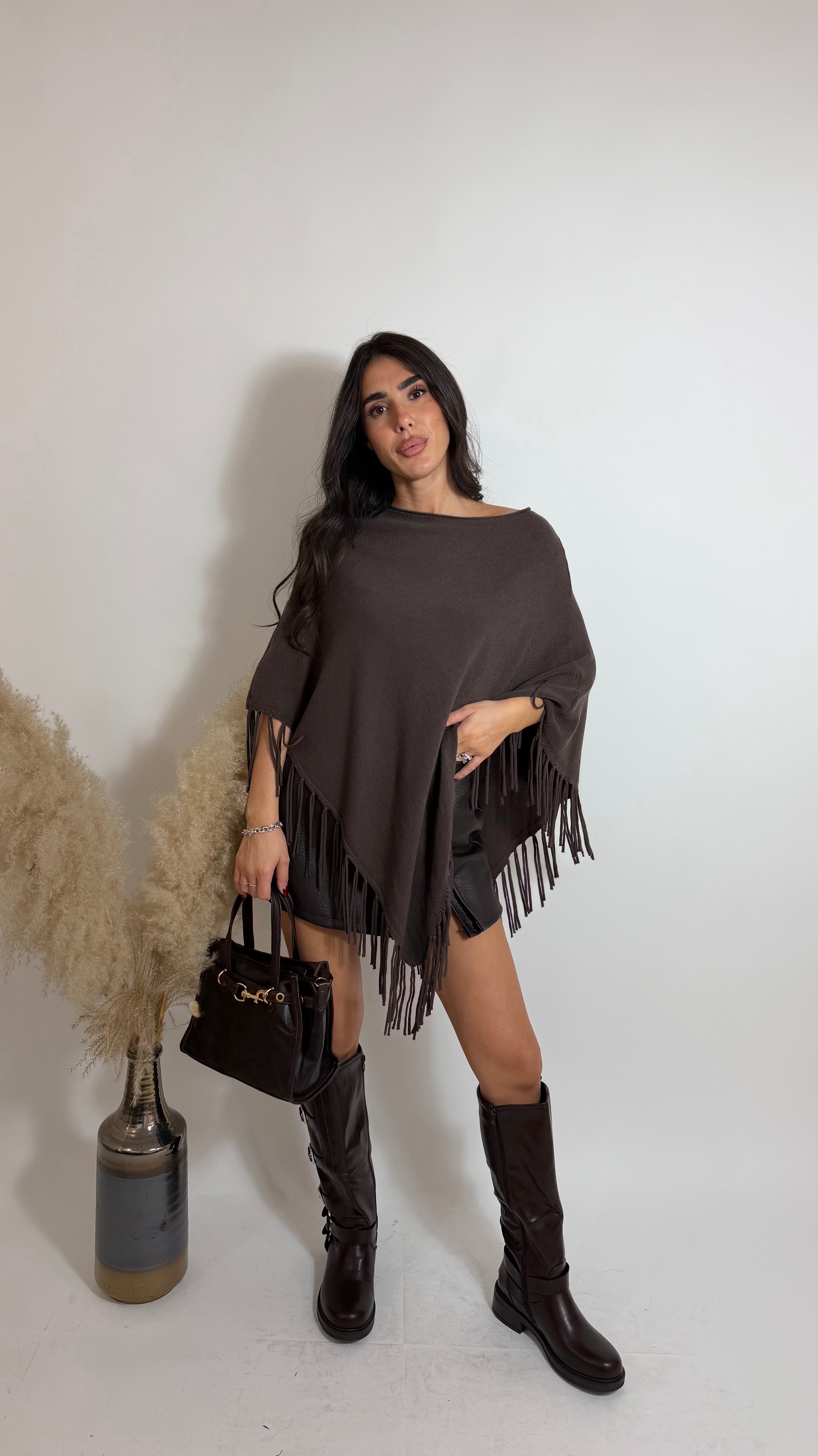 Poncho Soft Frange Choco