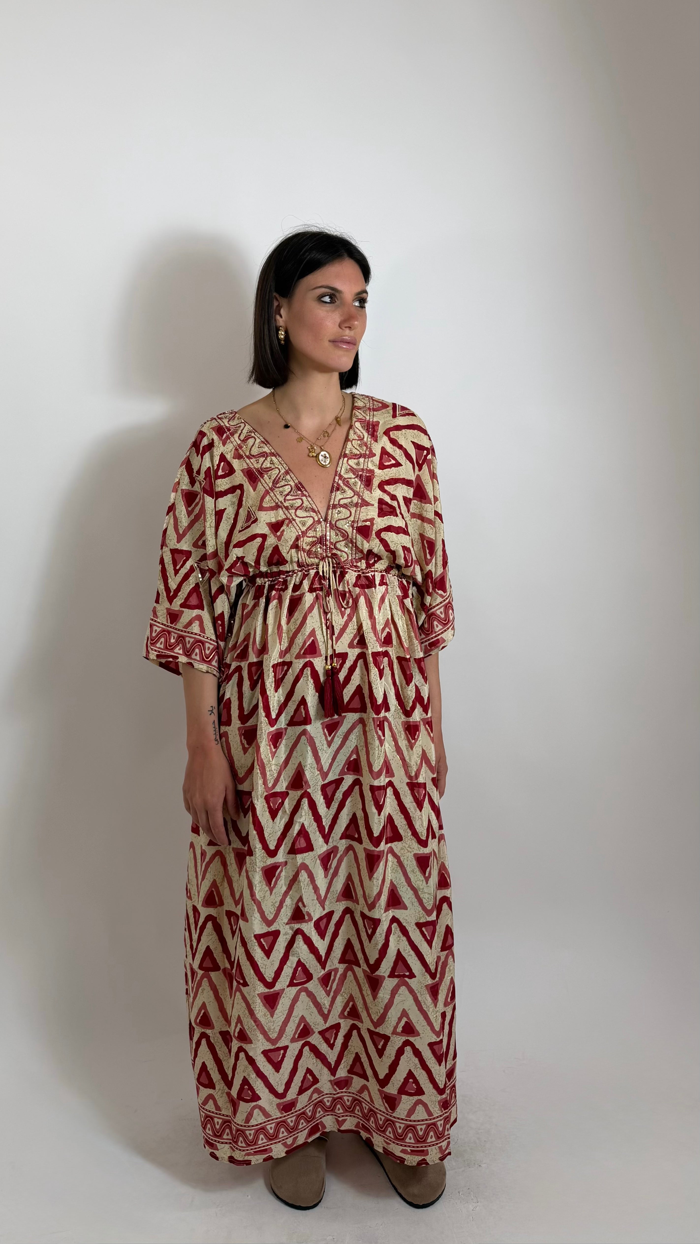 Abito Kaftano Boho-chic Rosso
