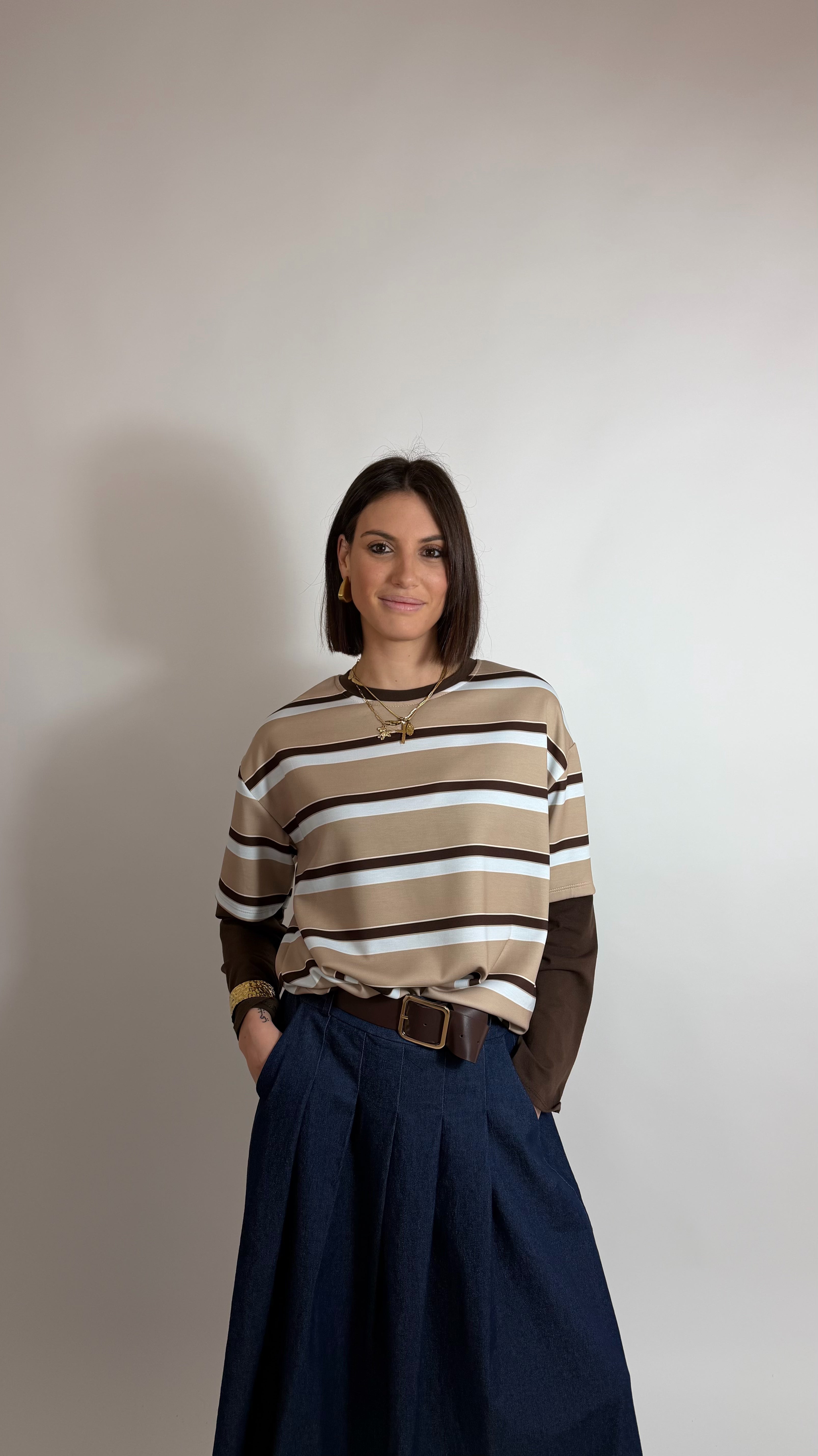 Maglia longsleeve Stripes Cappuccino