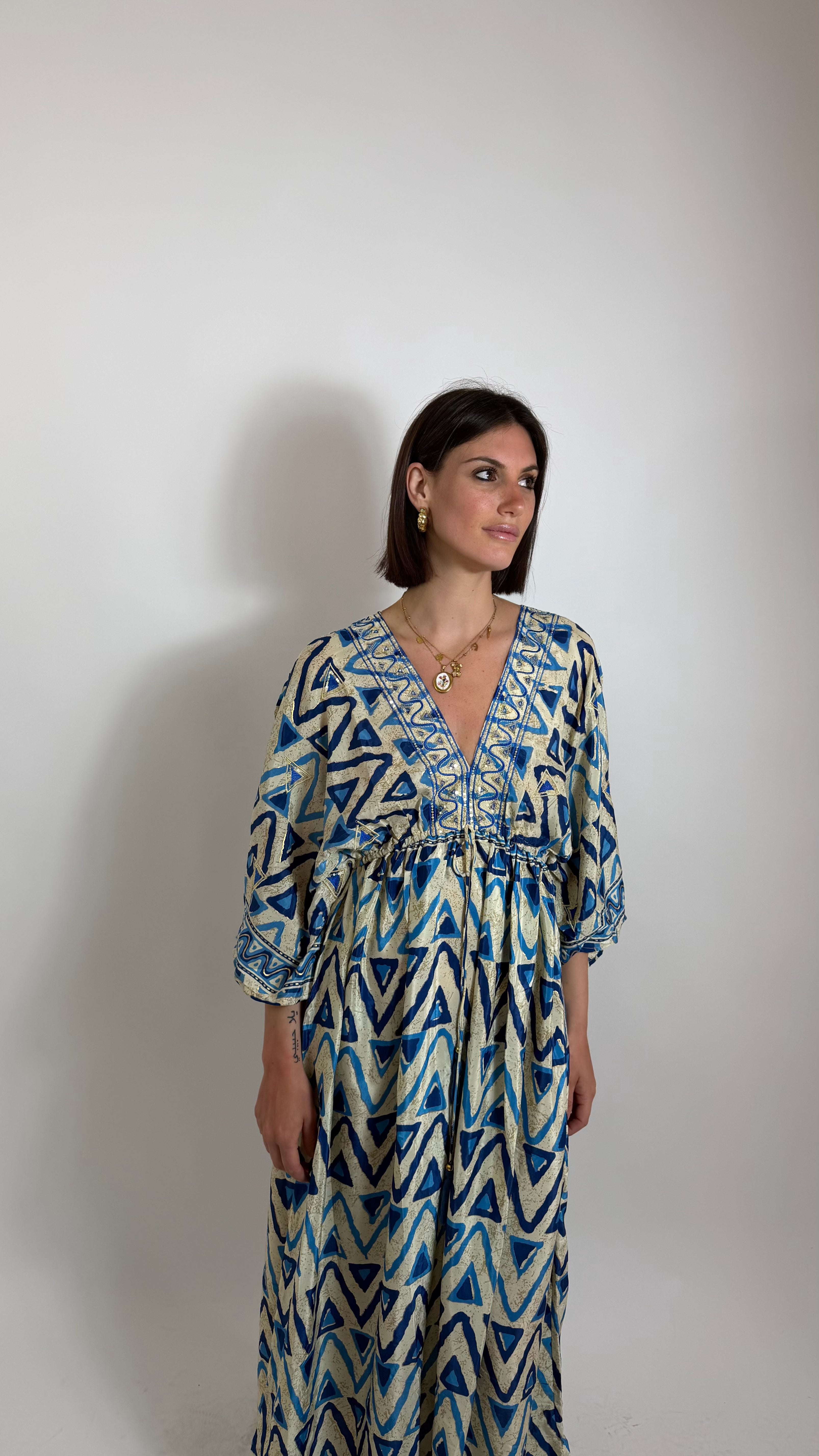Abito Kaftano Boho-chic Blu