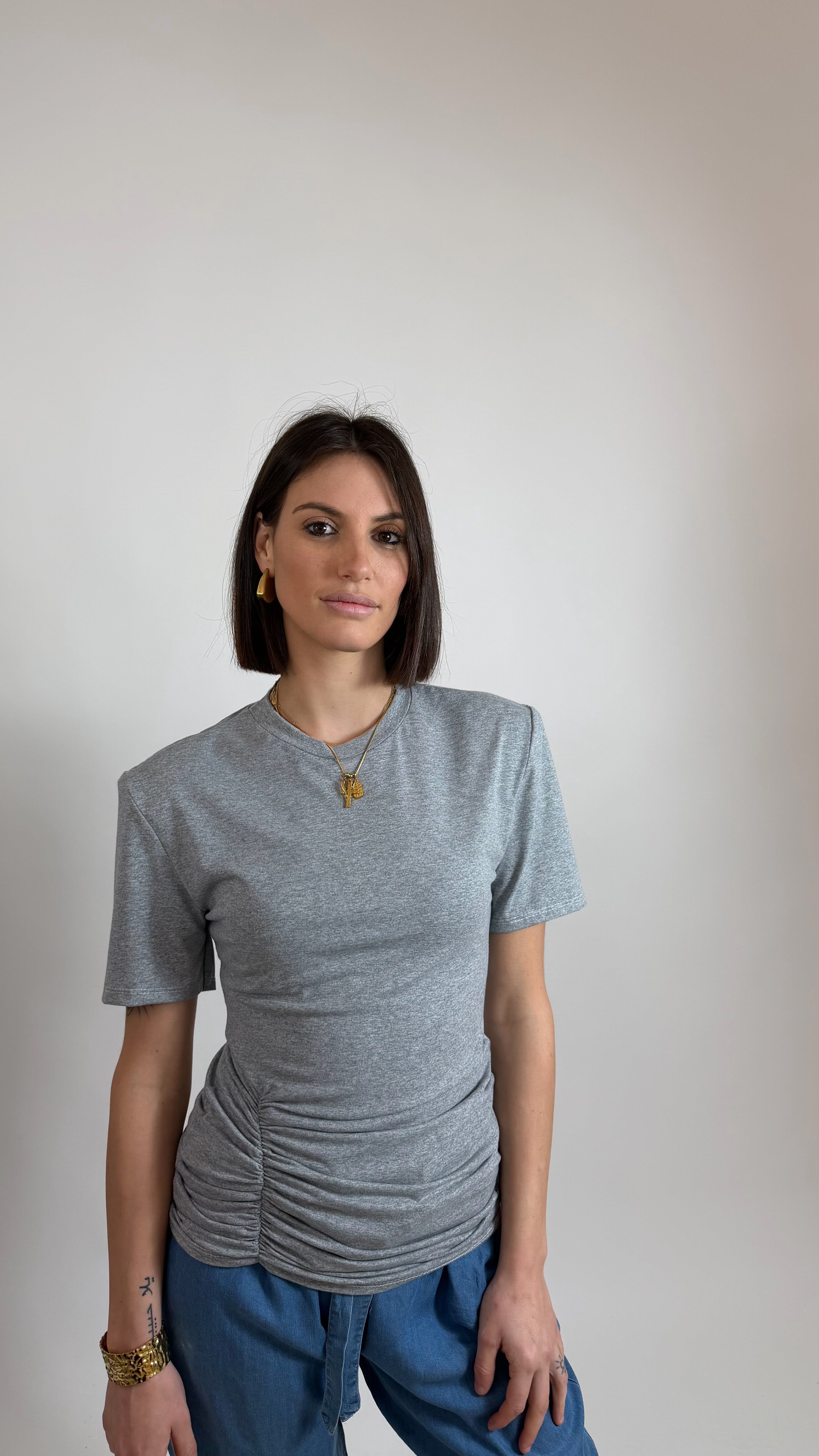 T-Shirt Long Drappeggio Grigia