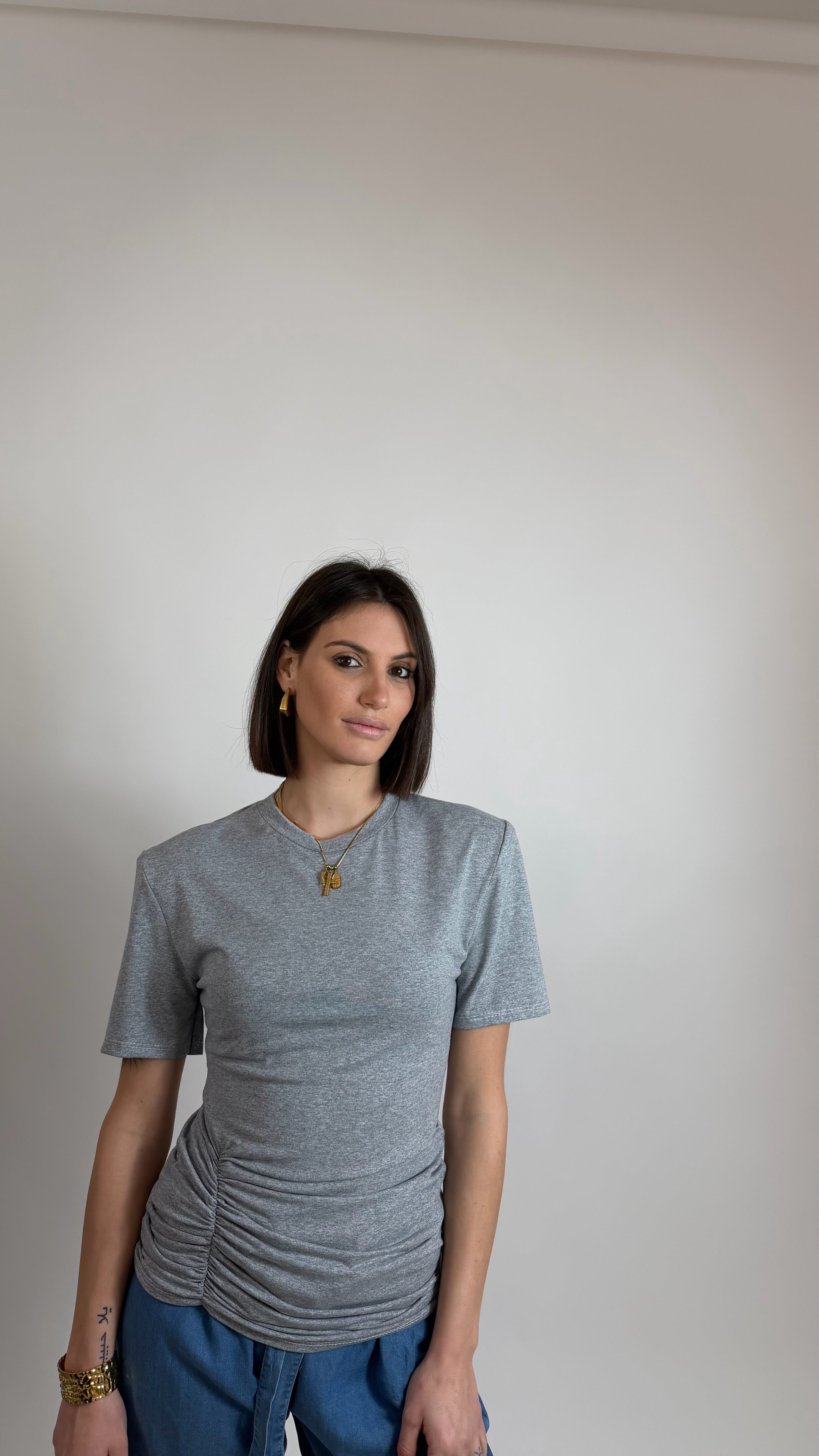 T-Shirt Long Drappeggio Grigia