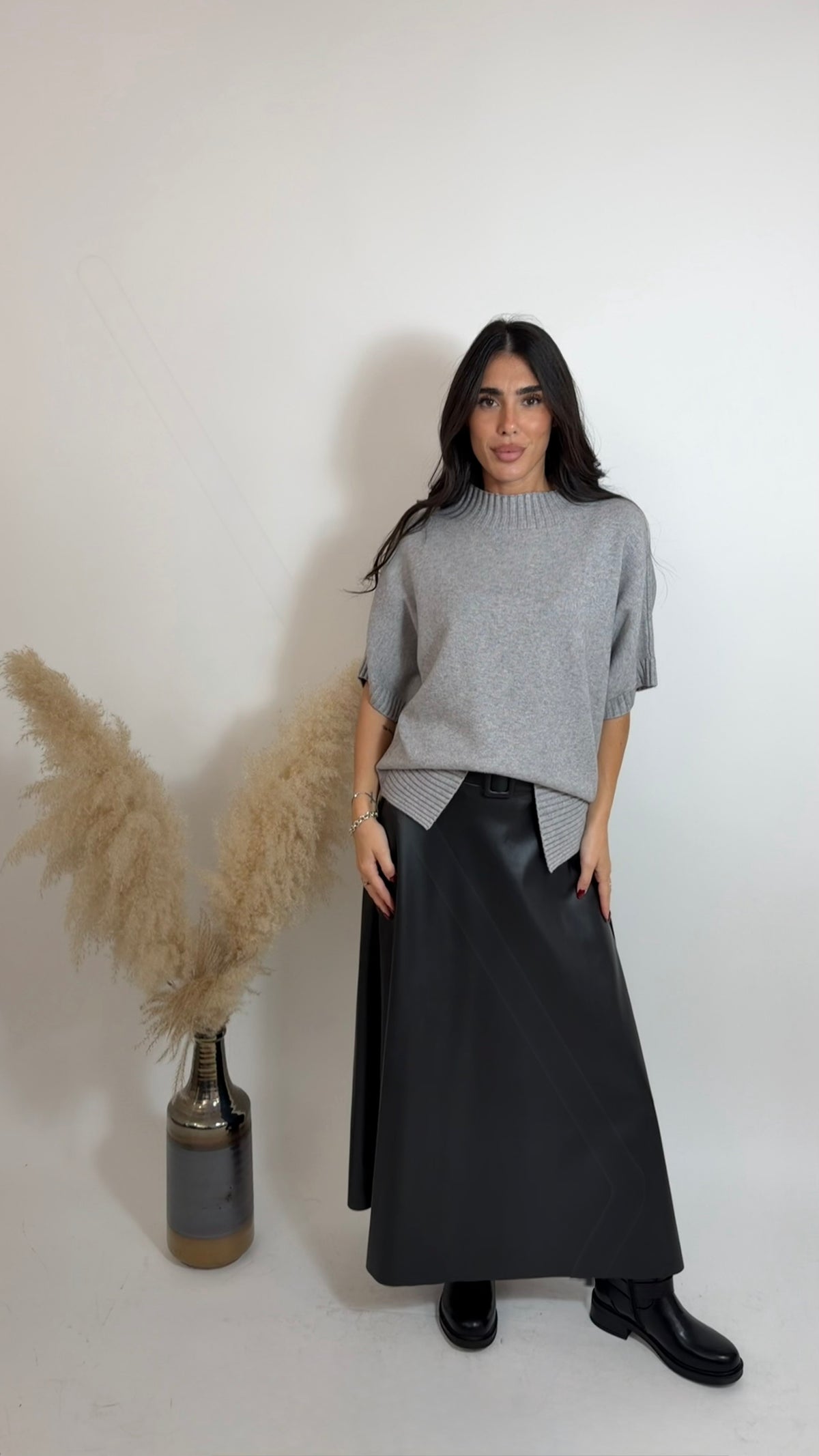 Pull Boxy Collo Alto Grigio Perla