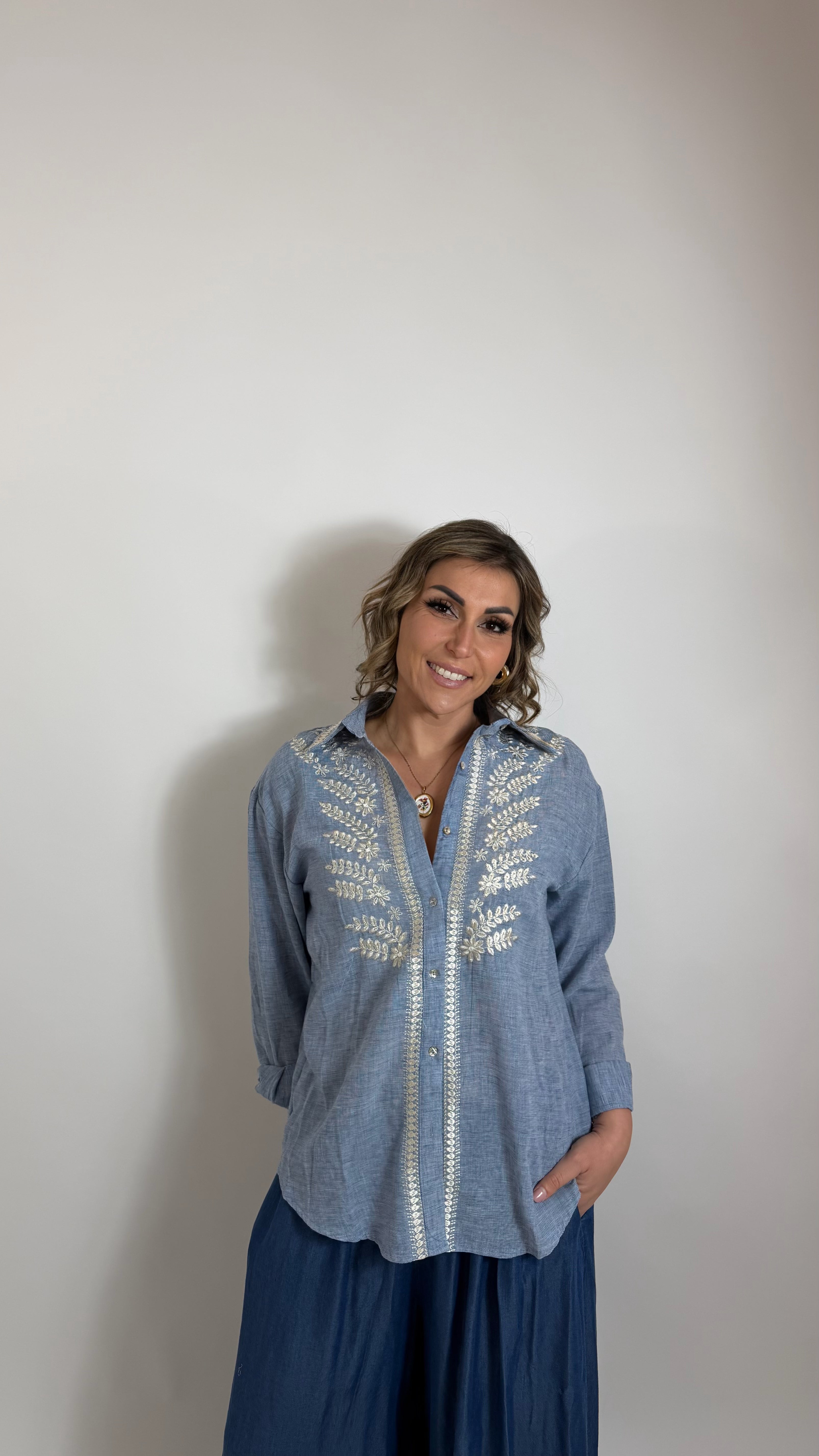 Camicia in lino Flower Sky
