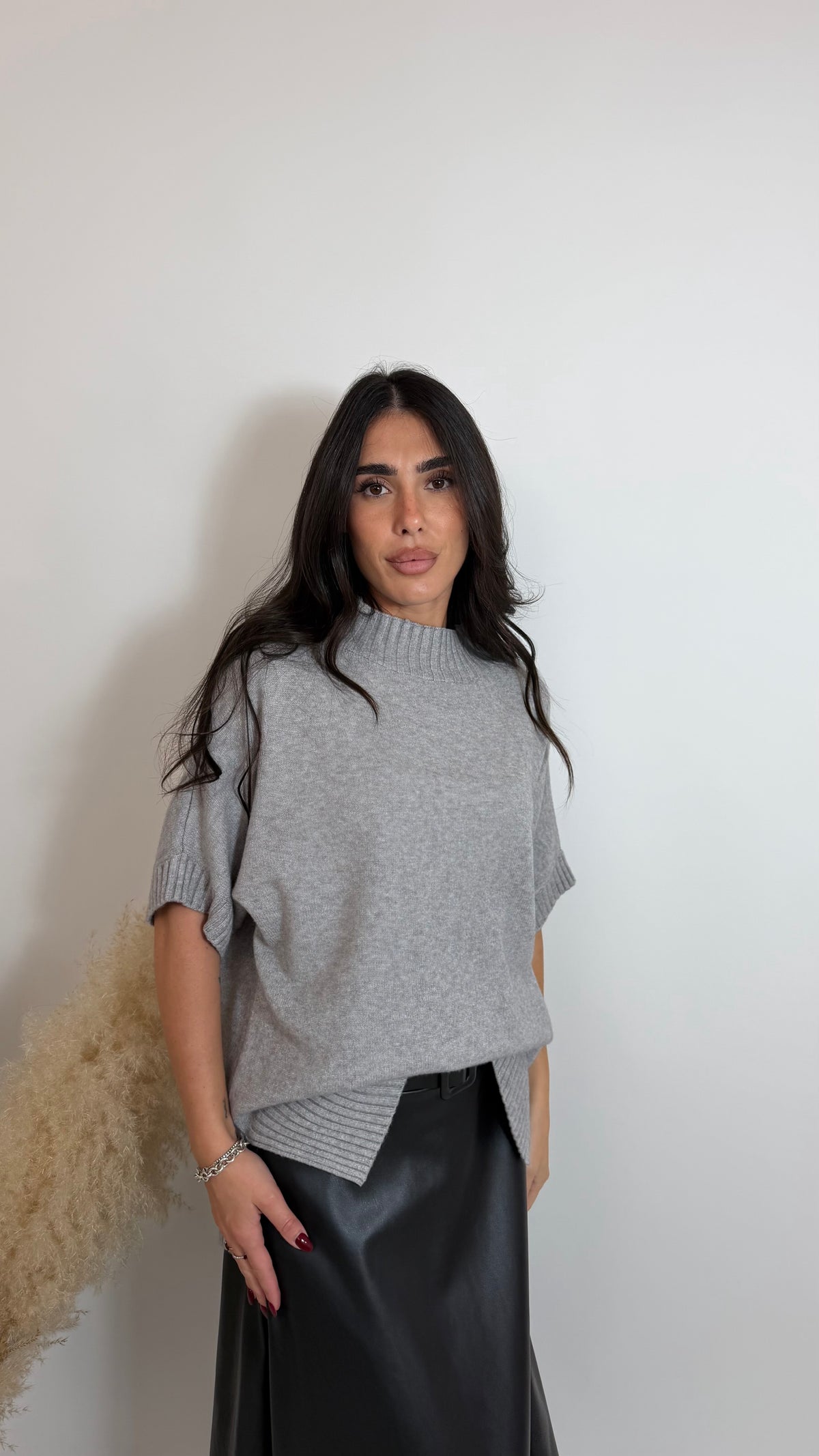 Pull Boxy Collo Alto Grigio Perla