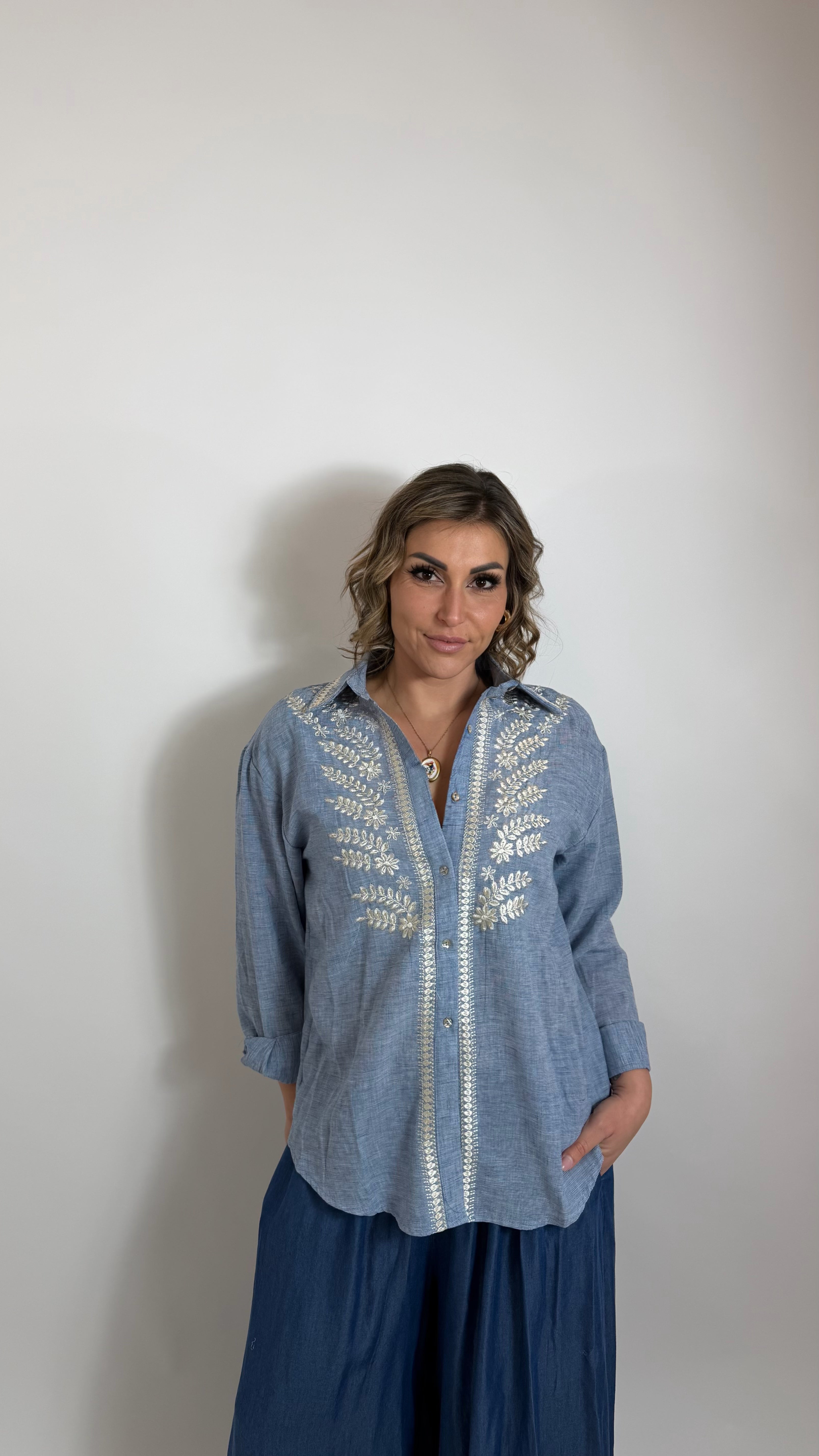 Camicia in lino Flower Sky