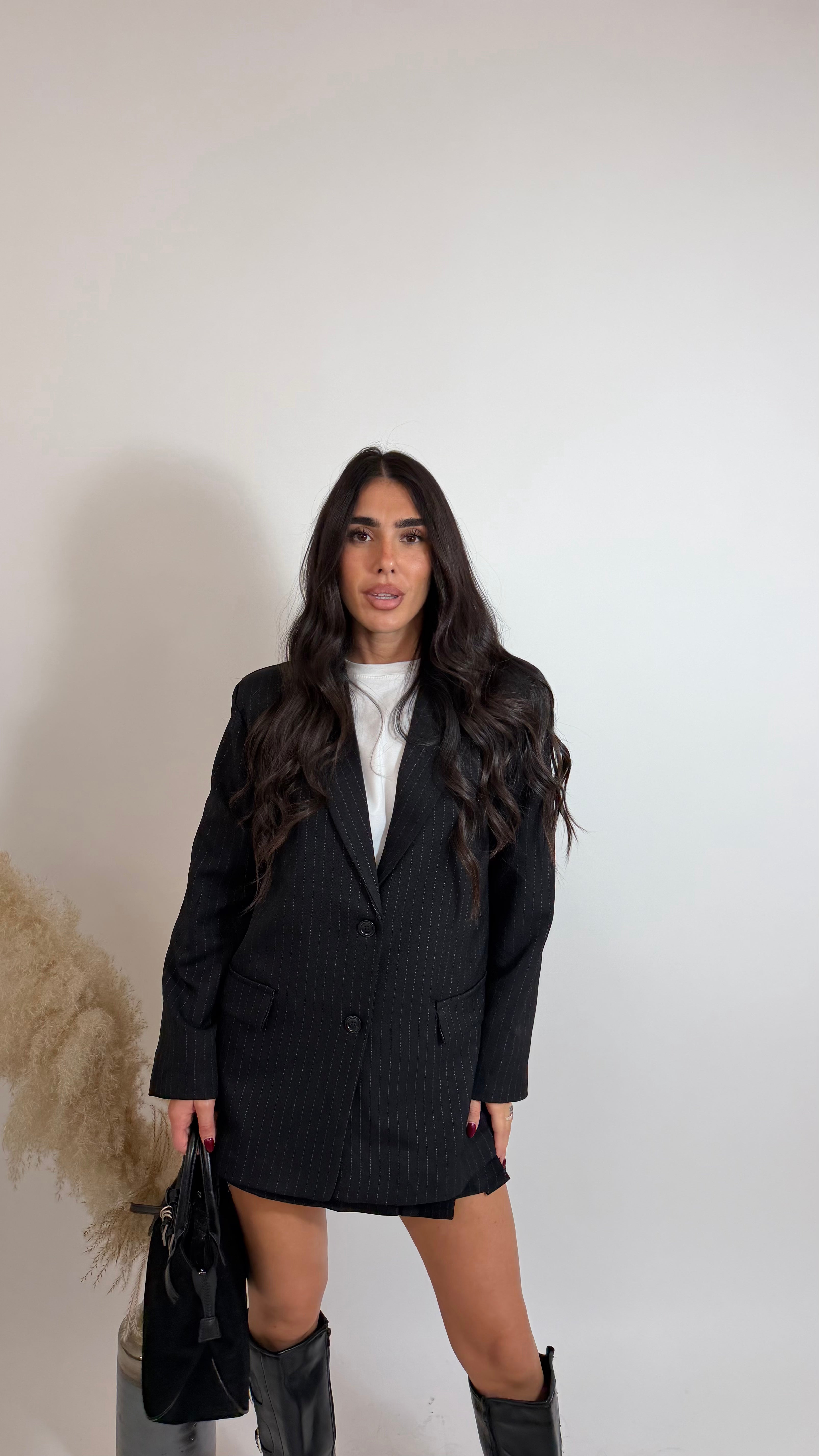 Blazer Gessato Oversize Nero