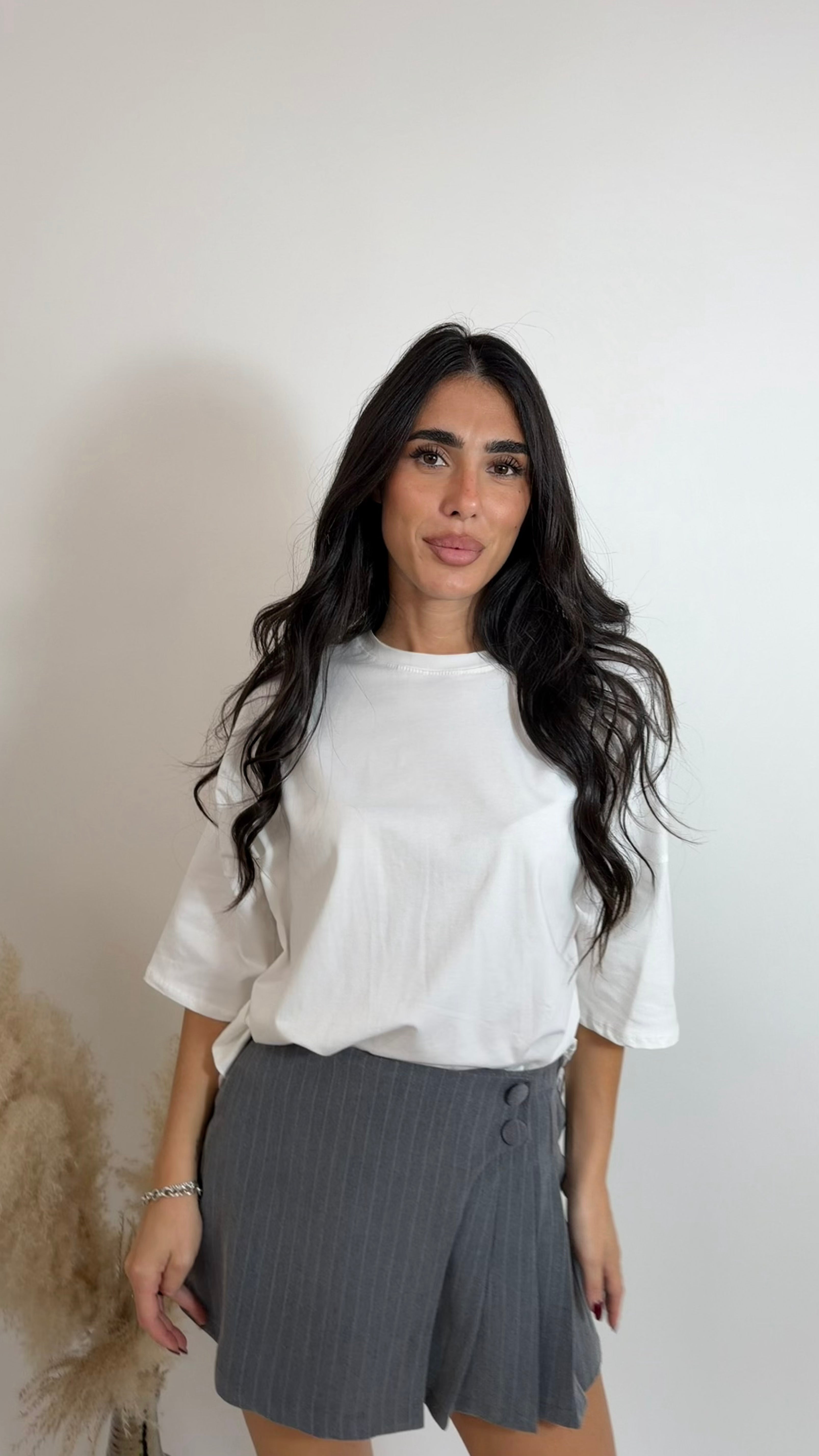 Gonna Shorts Gessata Grigio Perla