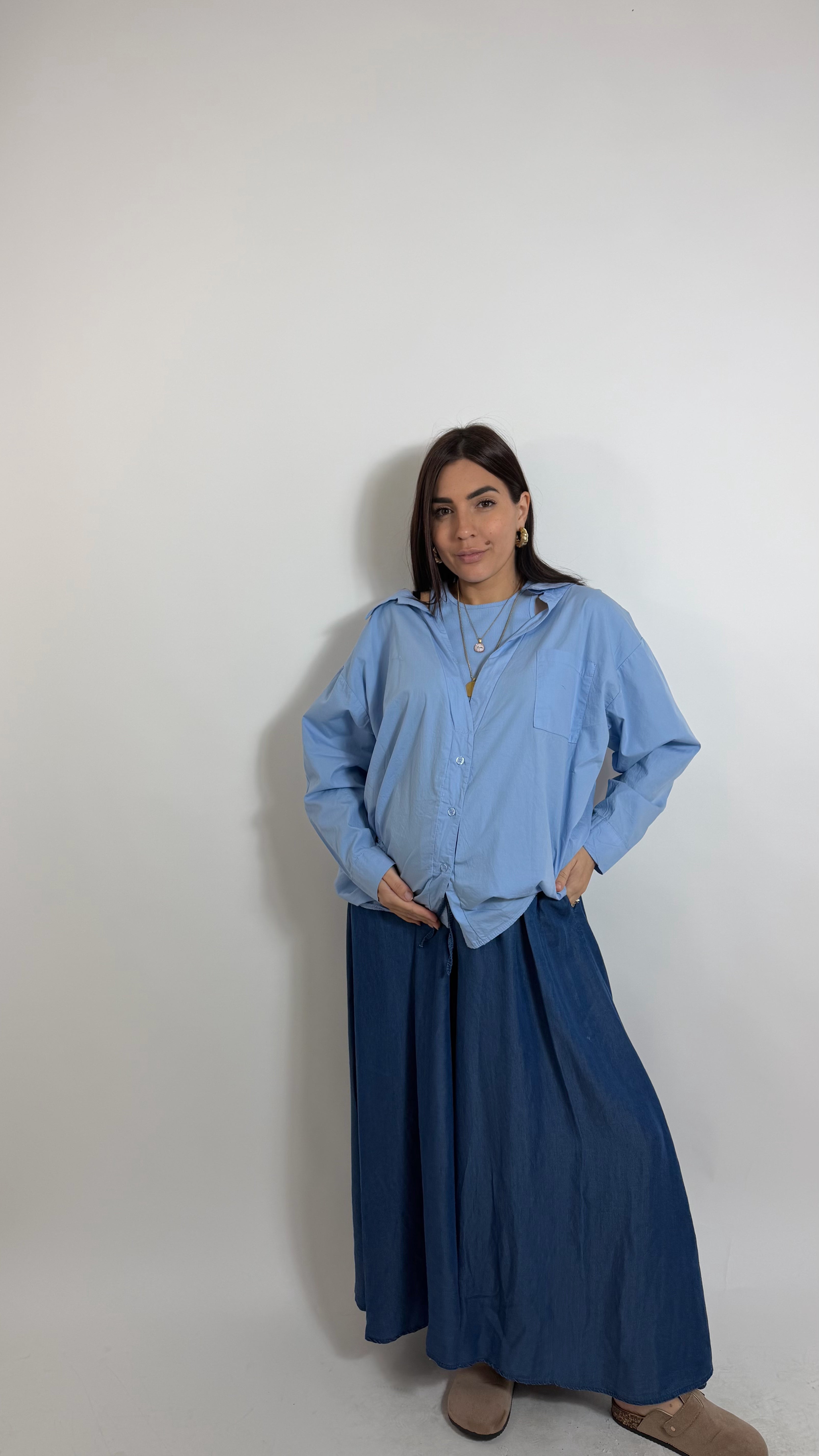 Double Layer Cotton Shirt Celeste