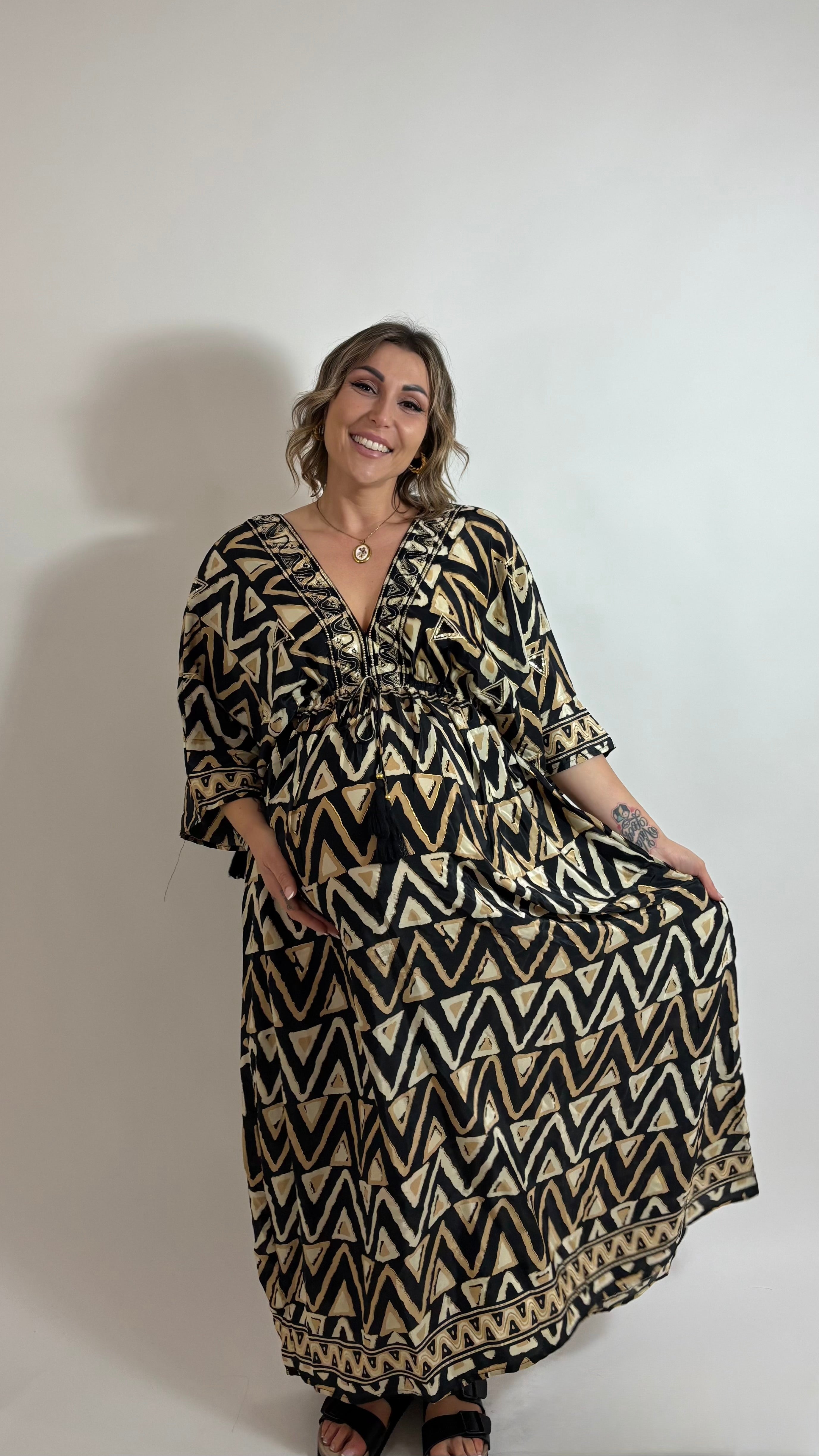 Abito Kaftano Boho-chic Nero