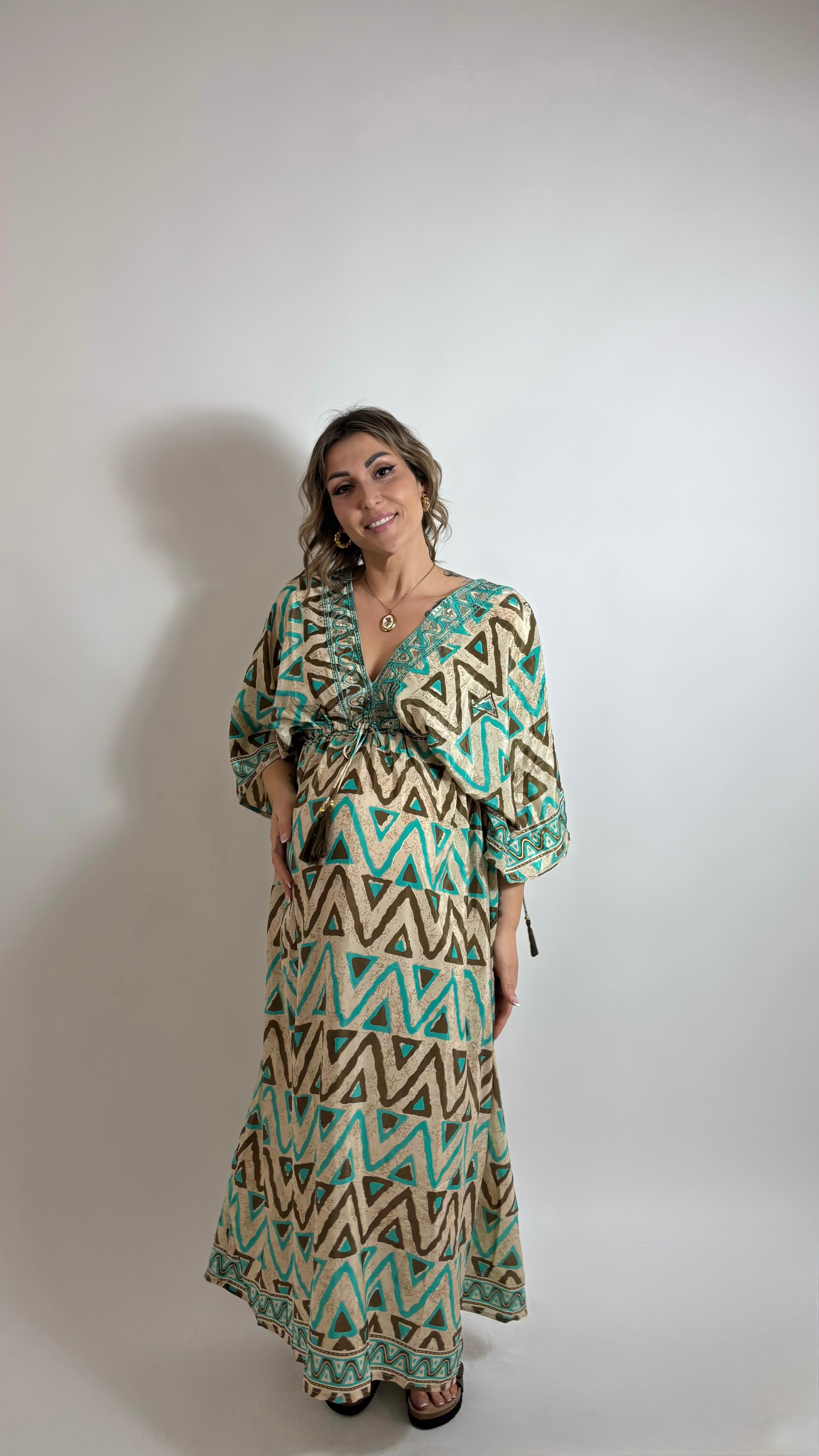 Abito Kaftano Boho-chic Verde