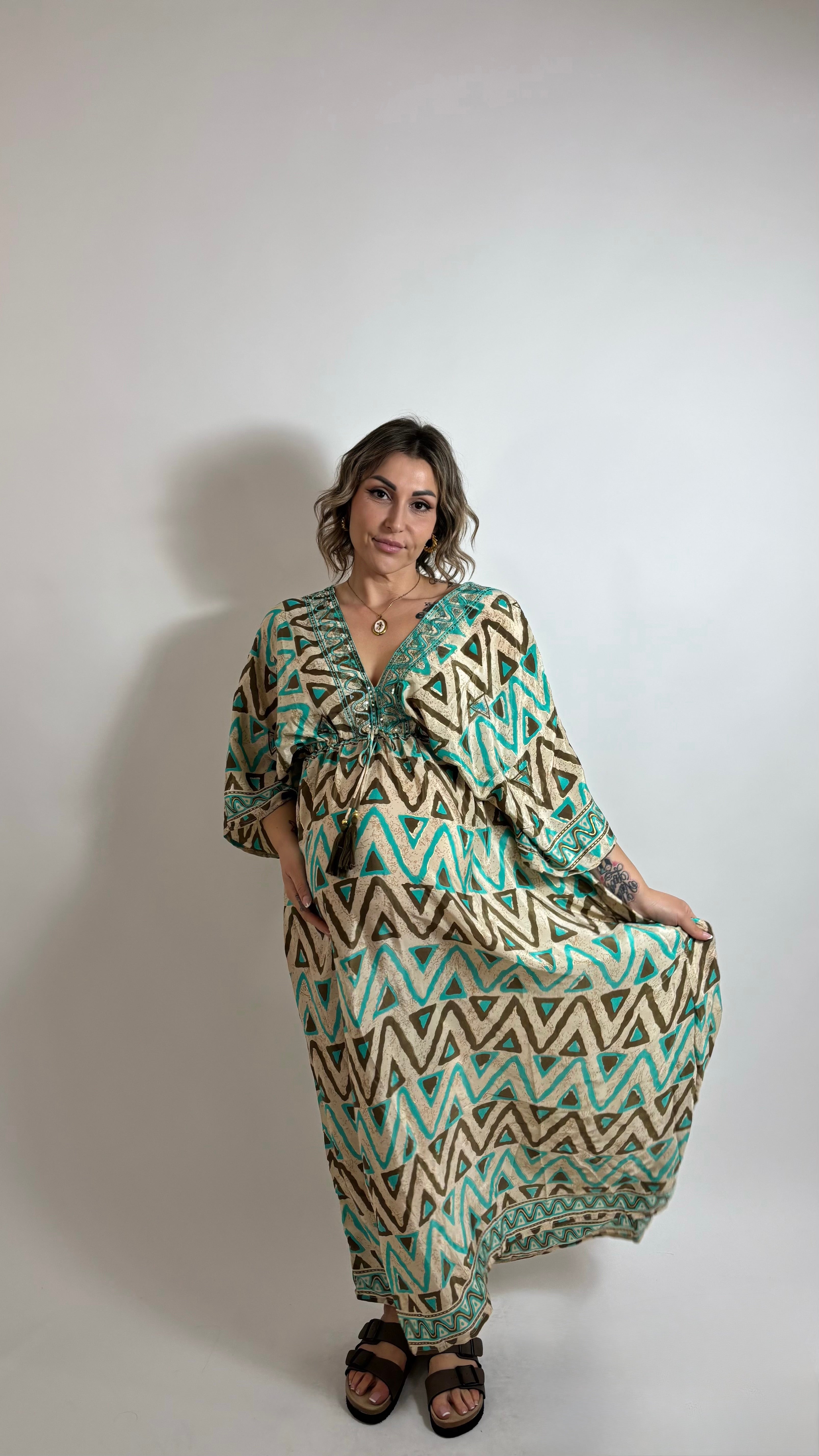 Abito Kaftano Boho-chic Verde