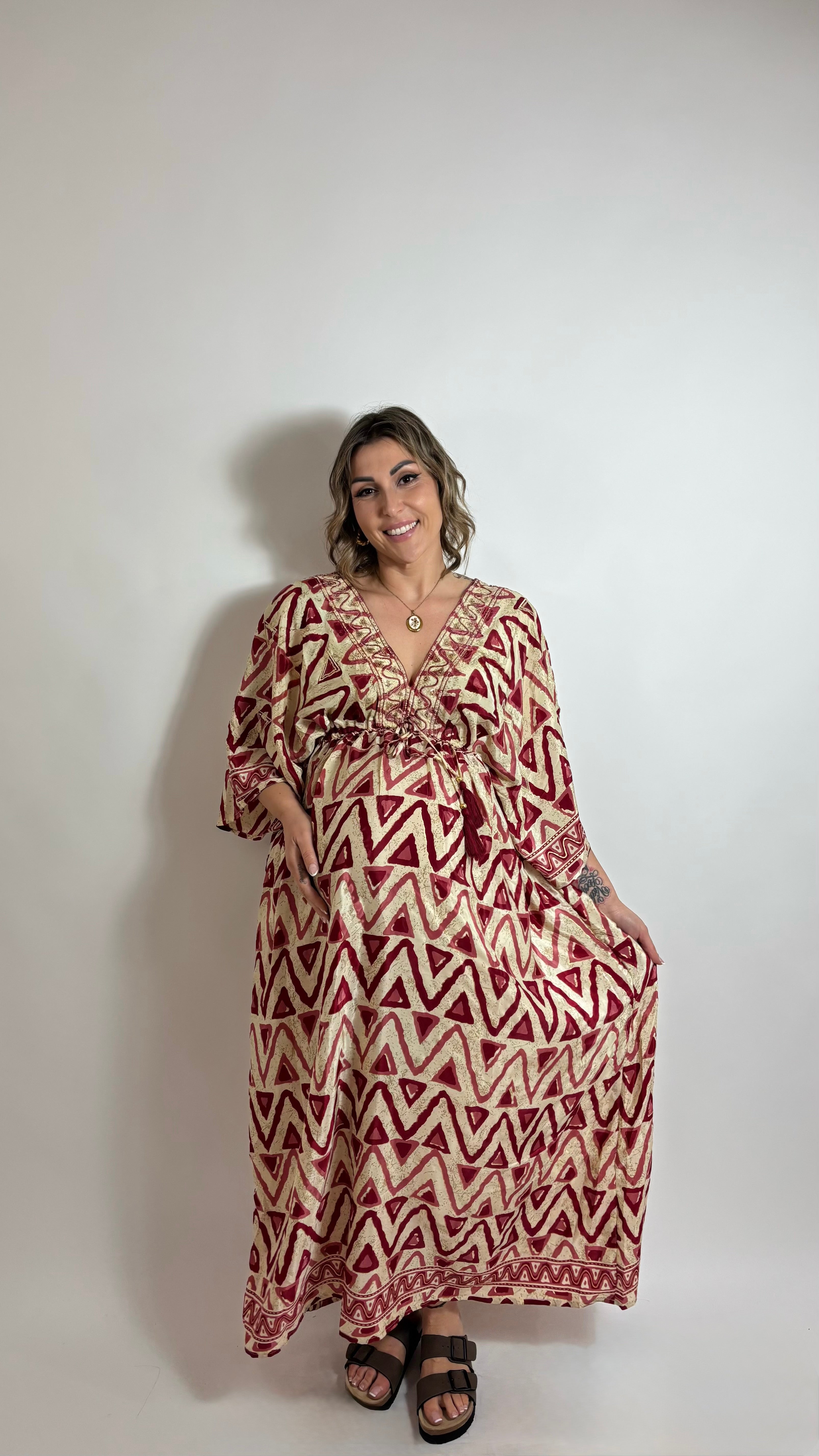 Abito Kaftano Boho-chic Rosso