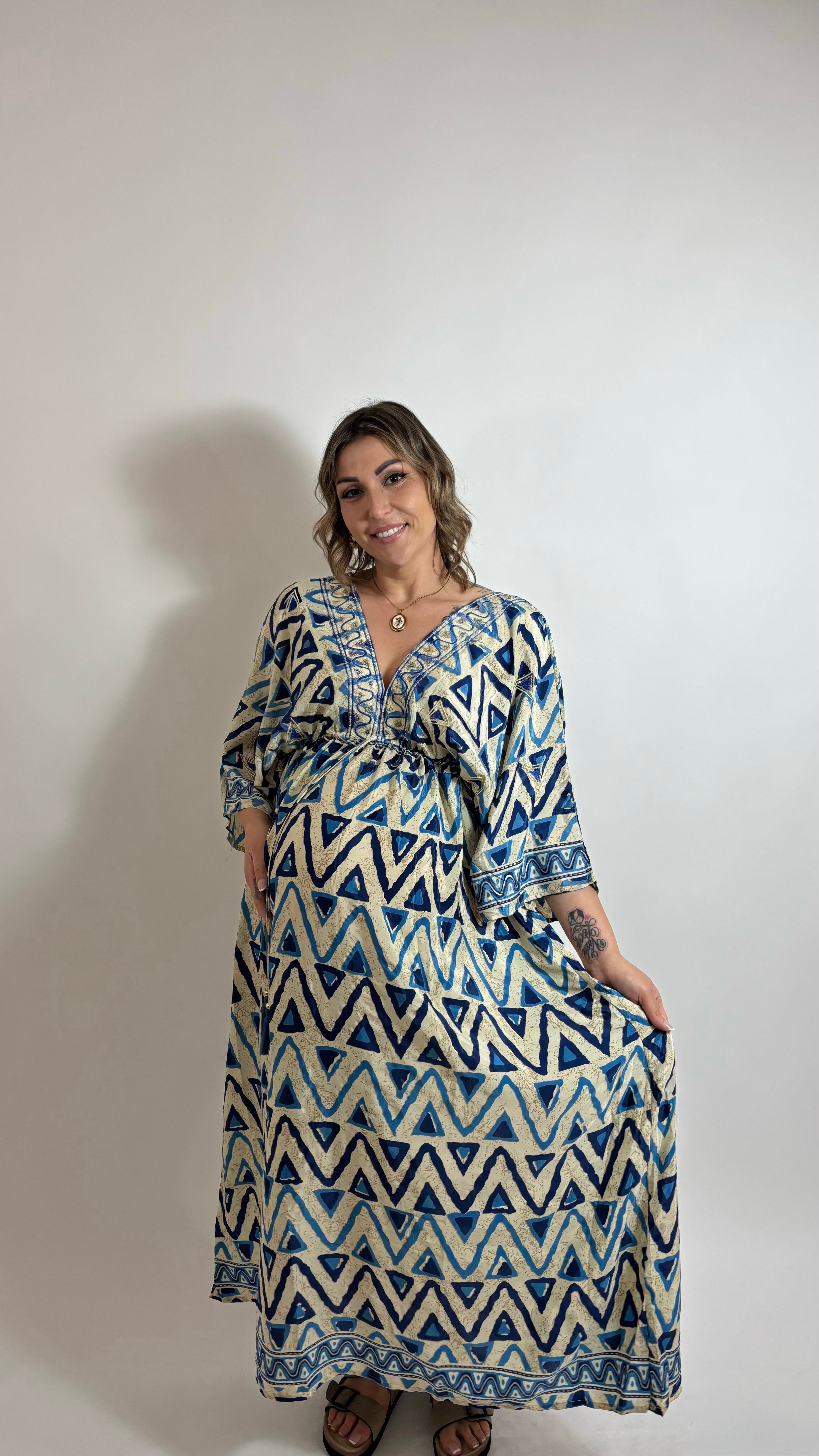 Abito Kaftano Boho-chic Blu