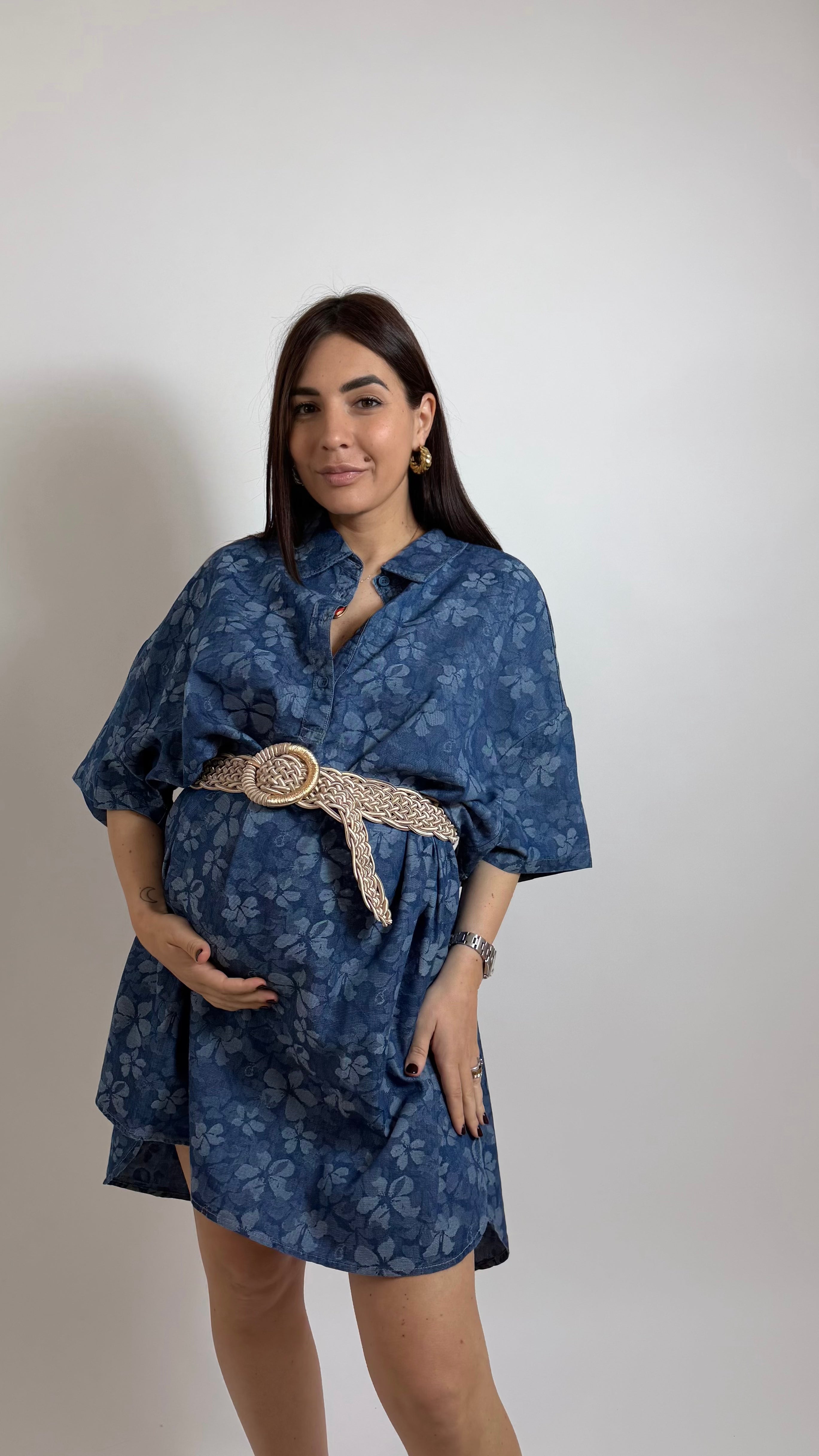 The Italian Denim Dress Flower Dark