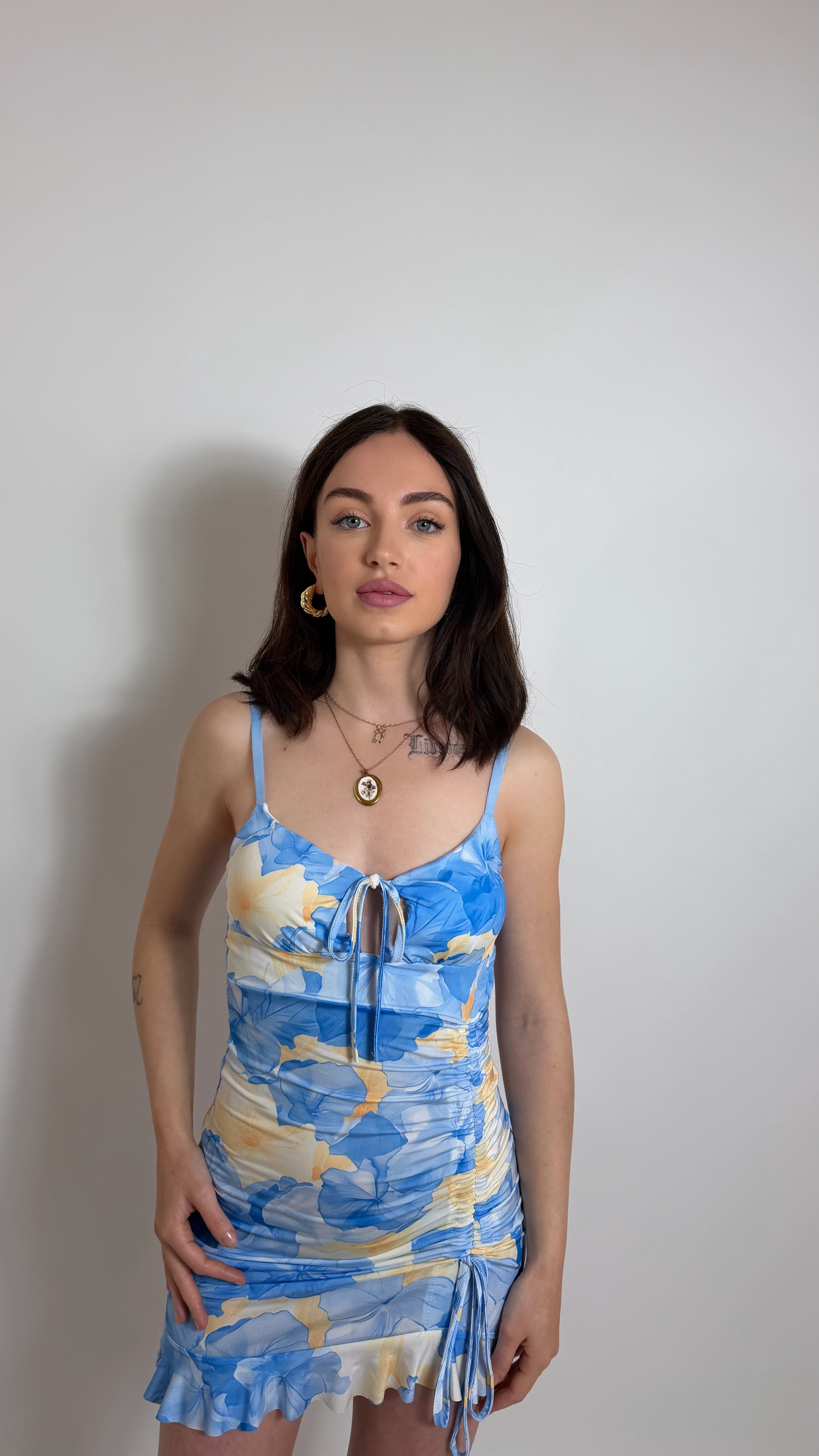 Abito Flower Draped Blu