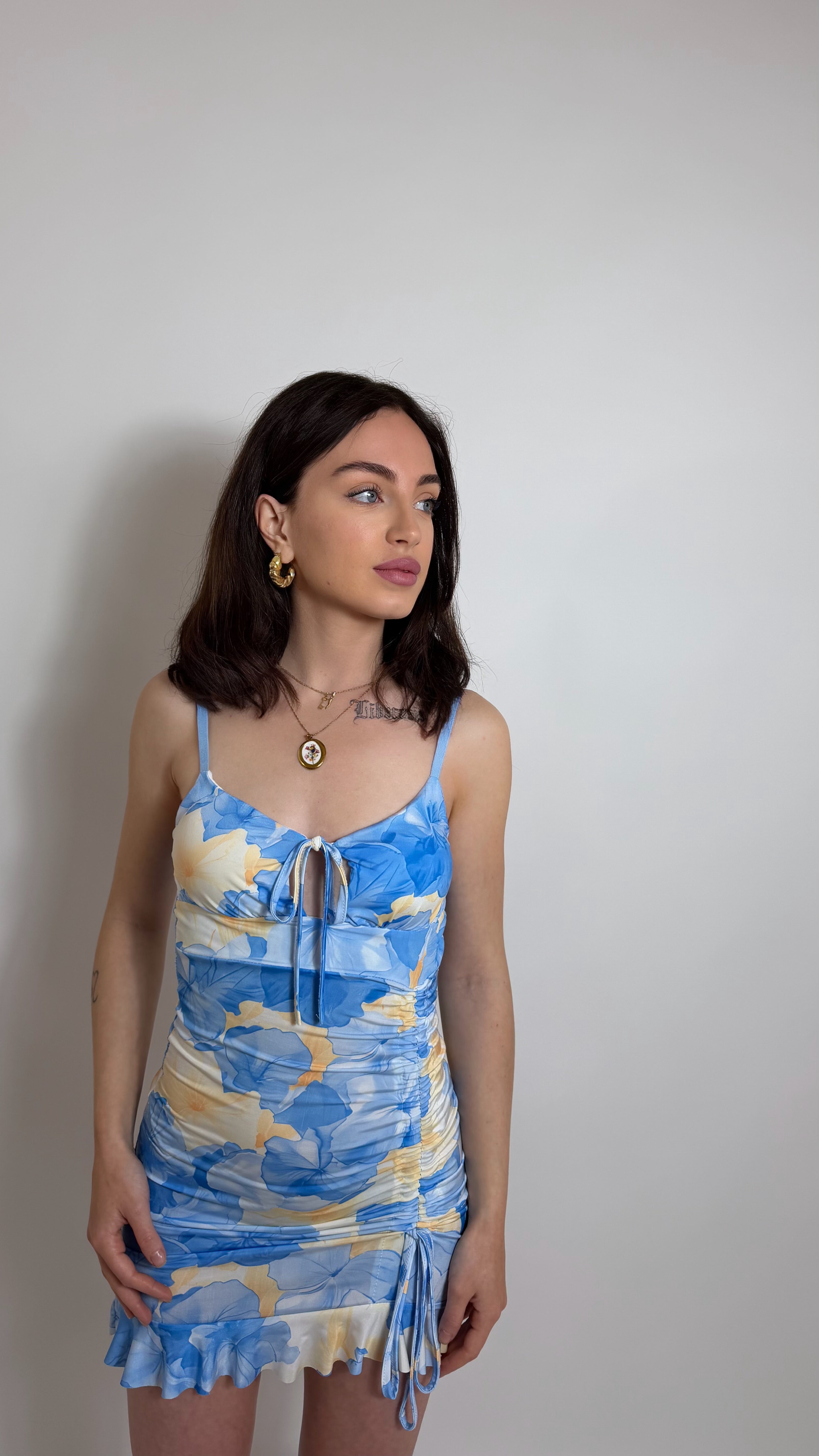 Abito Flower Draped Blu
