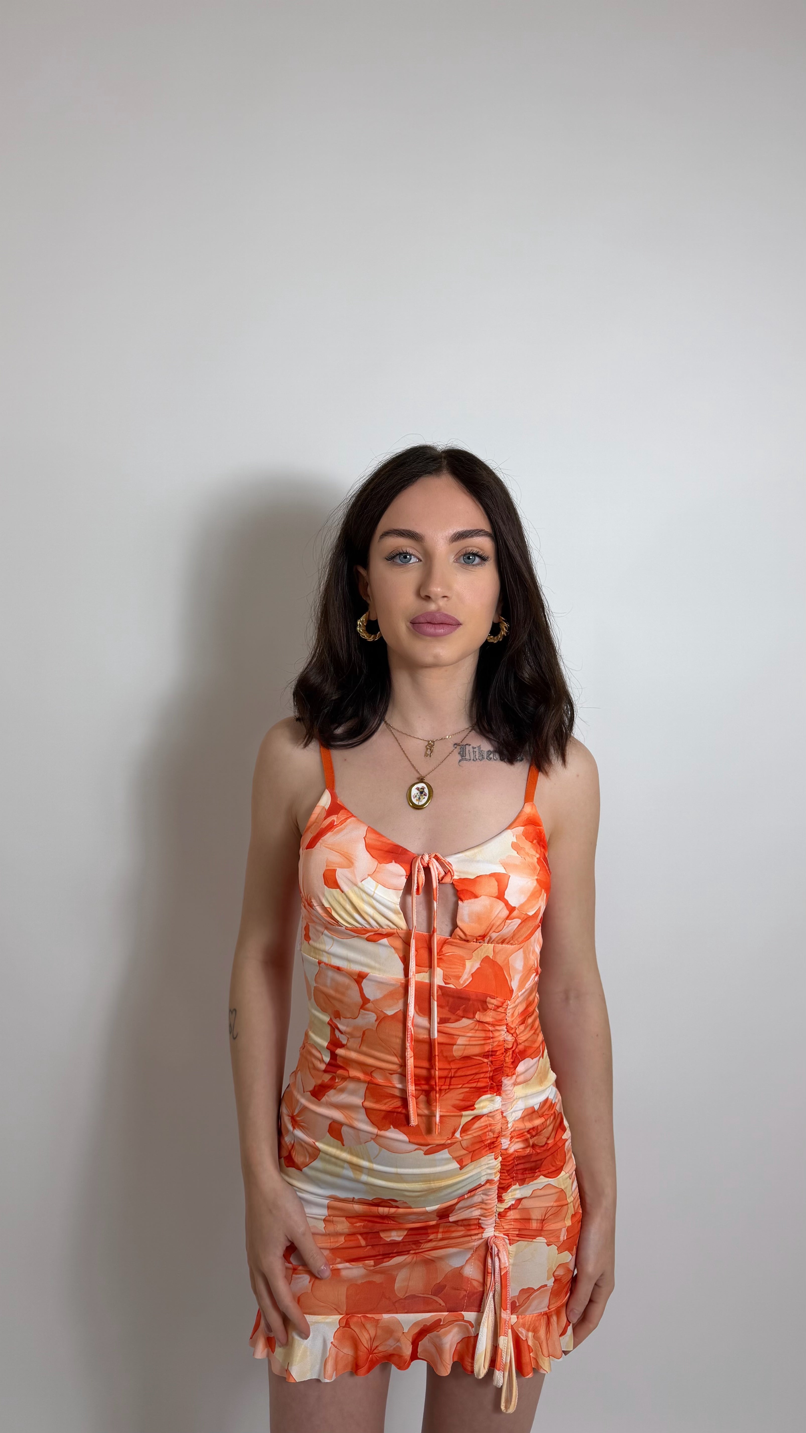 Abito Flower Draped Arancio