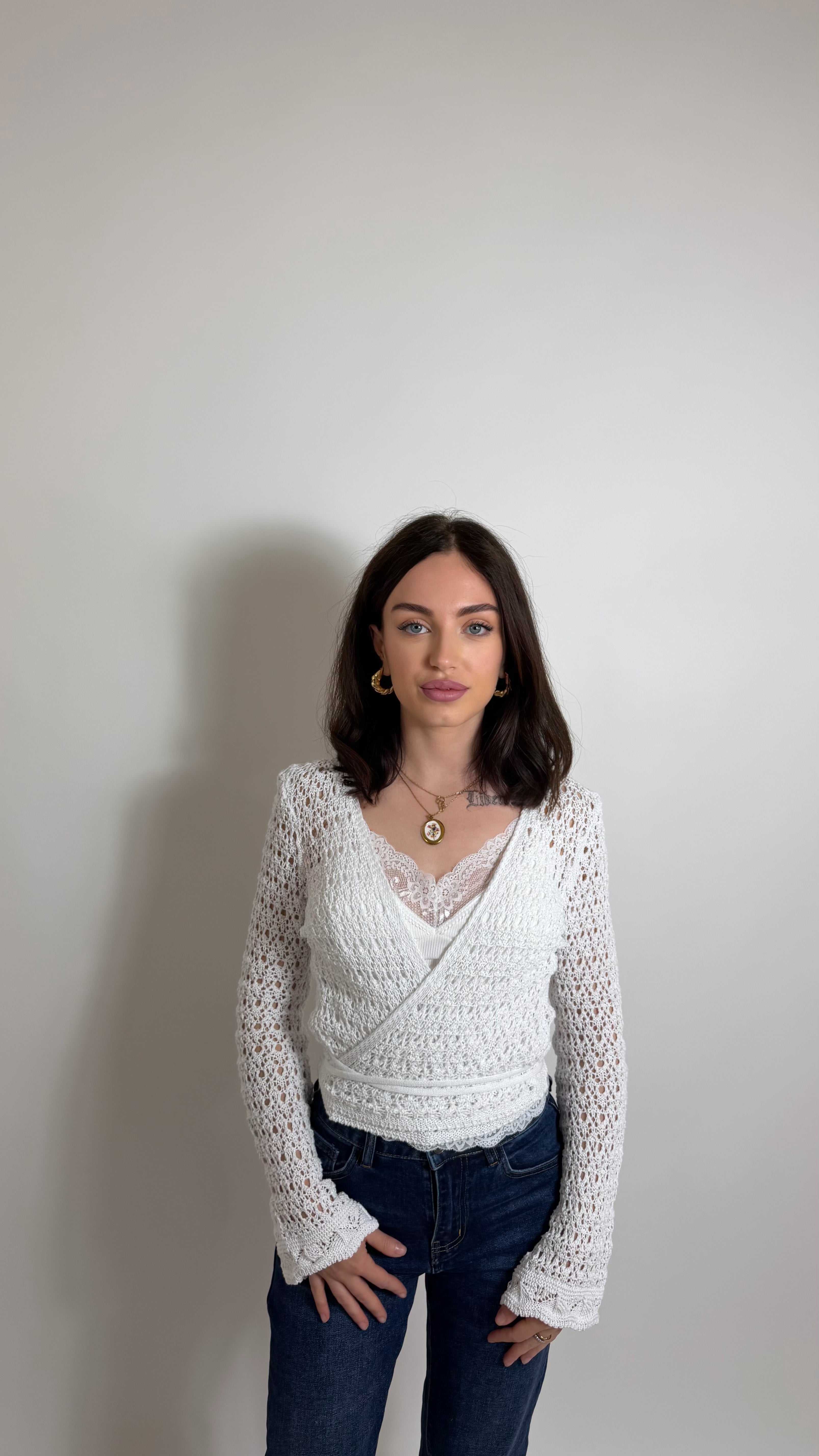 Cardigan Wrap Crochet Bianco