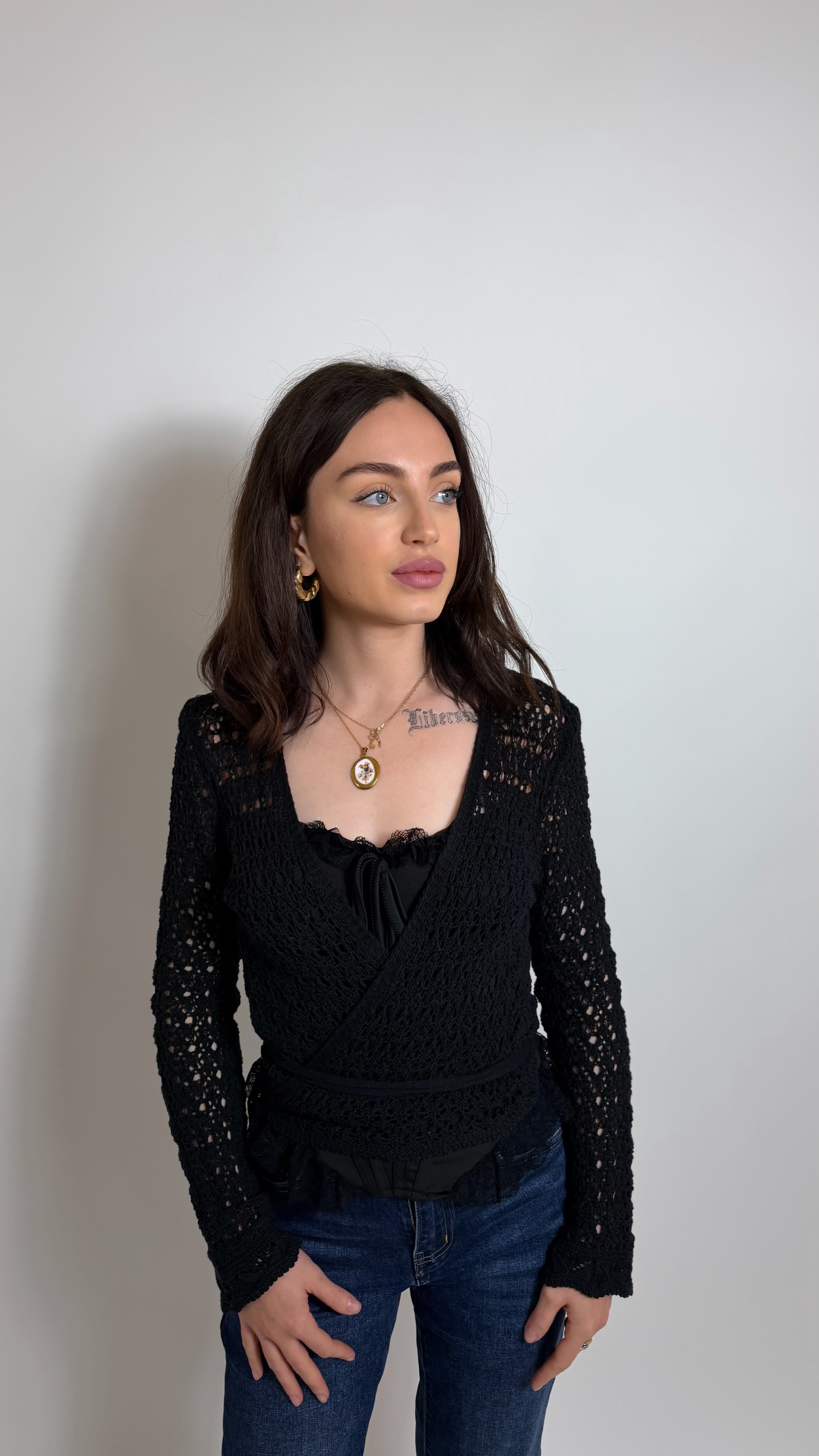 Cardigan Wrap Crochet Nero