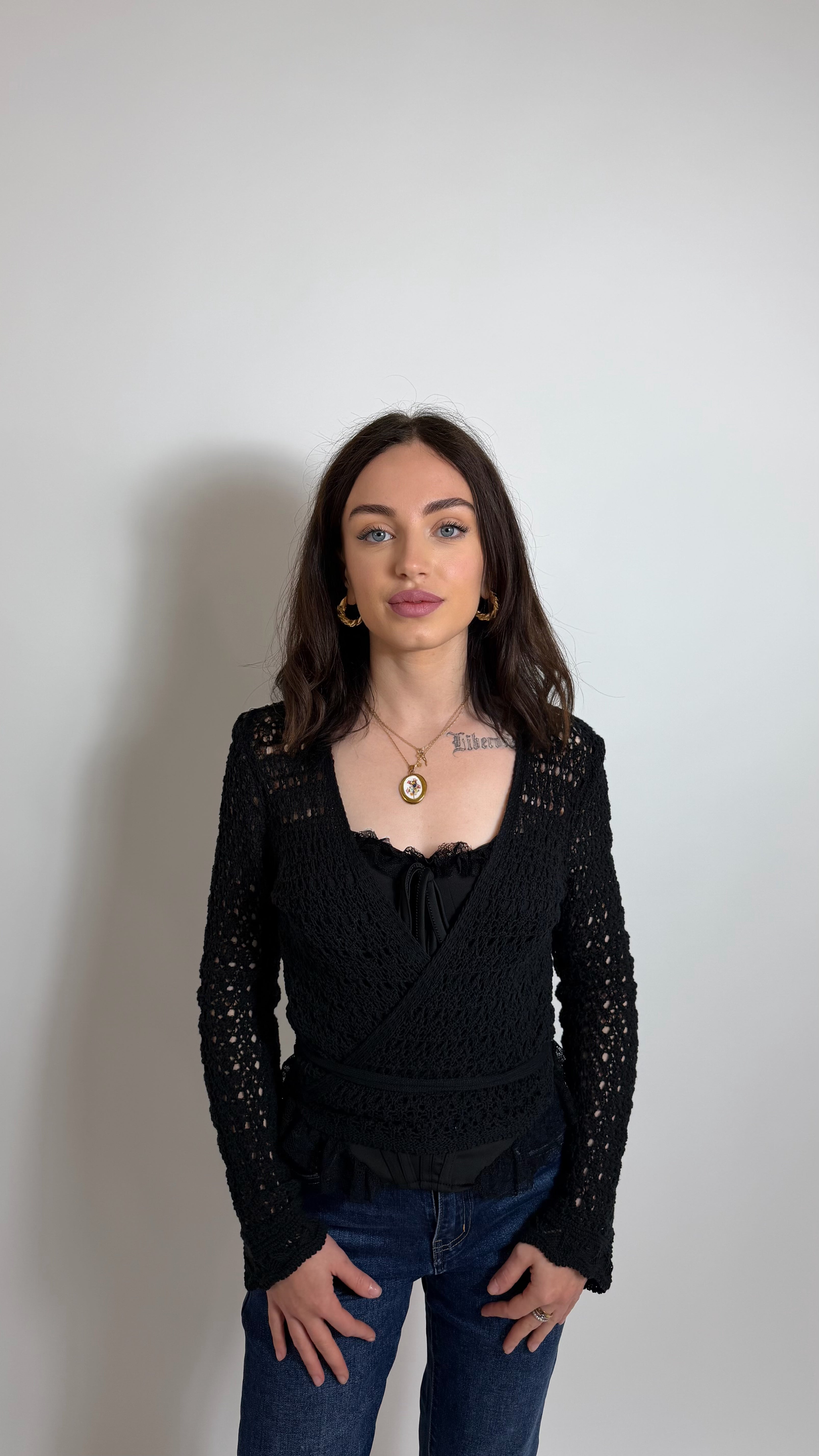 Cardigan Wrap Crochet Nero