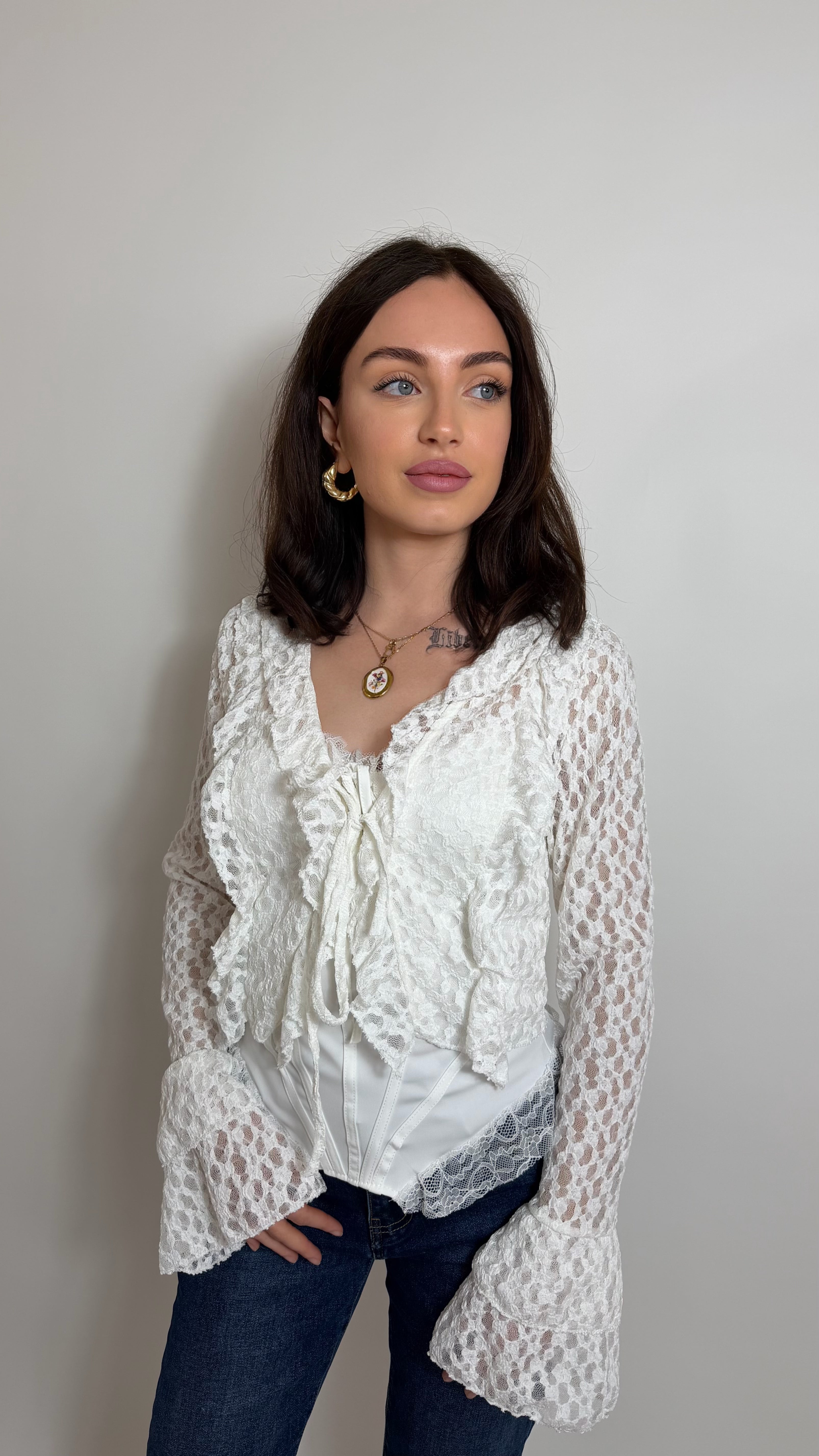 Cardigan Lace Flare Bianco
