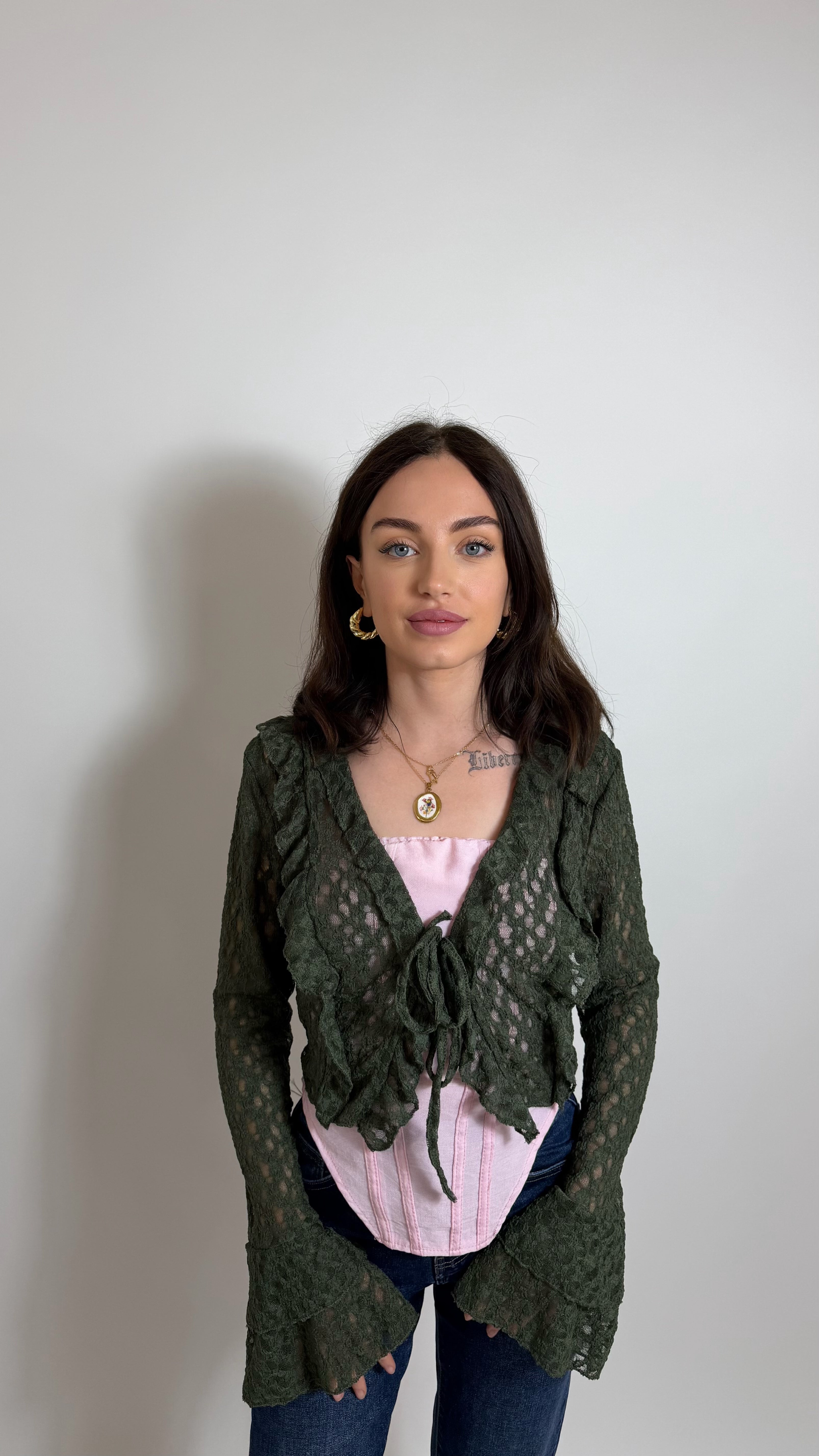 Cardigan Lace Flare Verde Utility