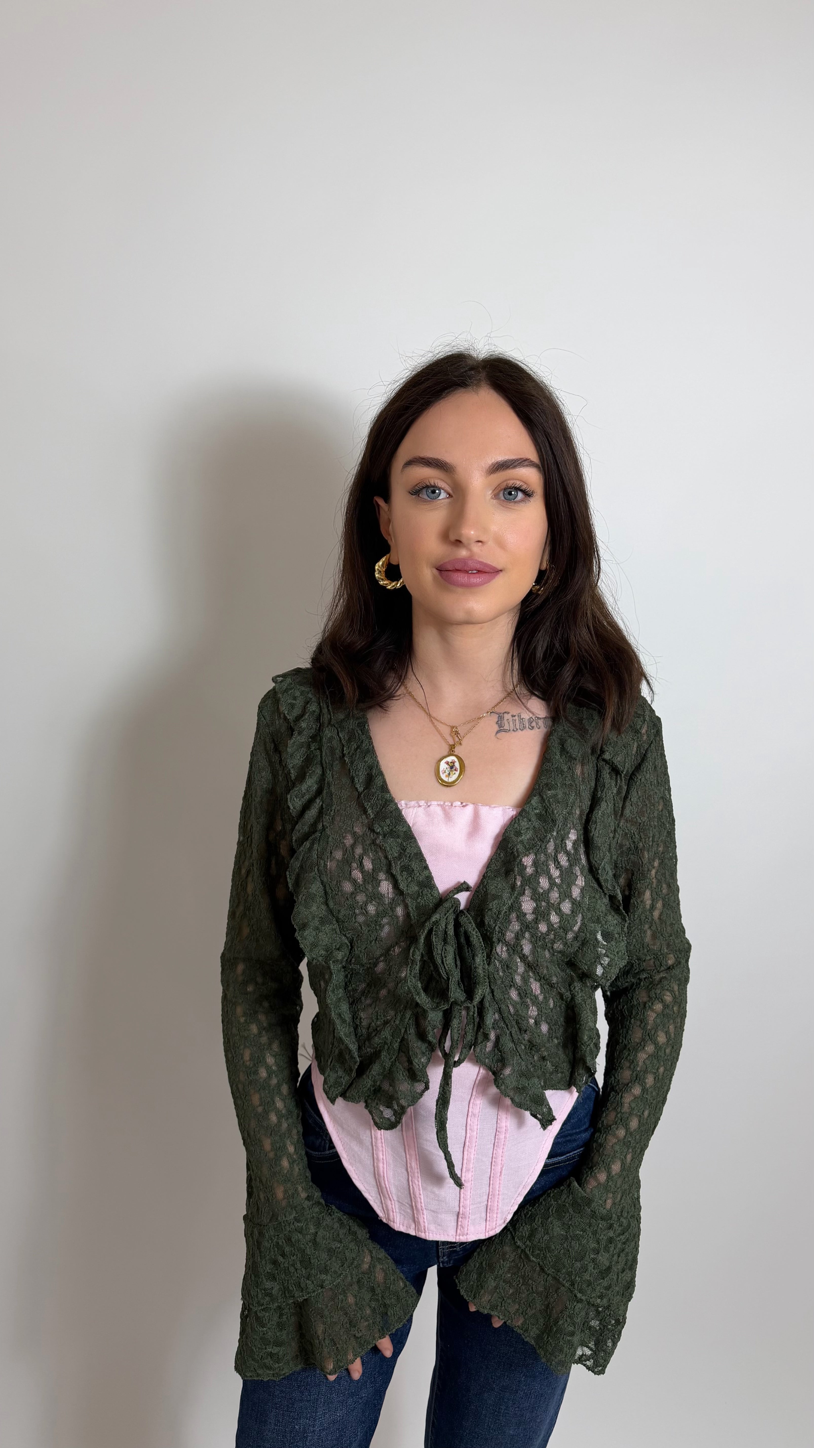 Cardigan Lace Flare Verde Utility