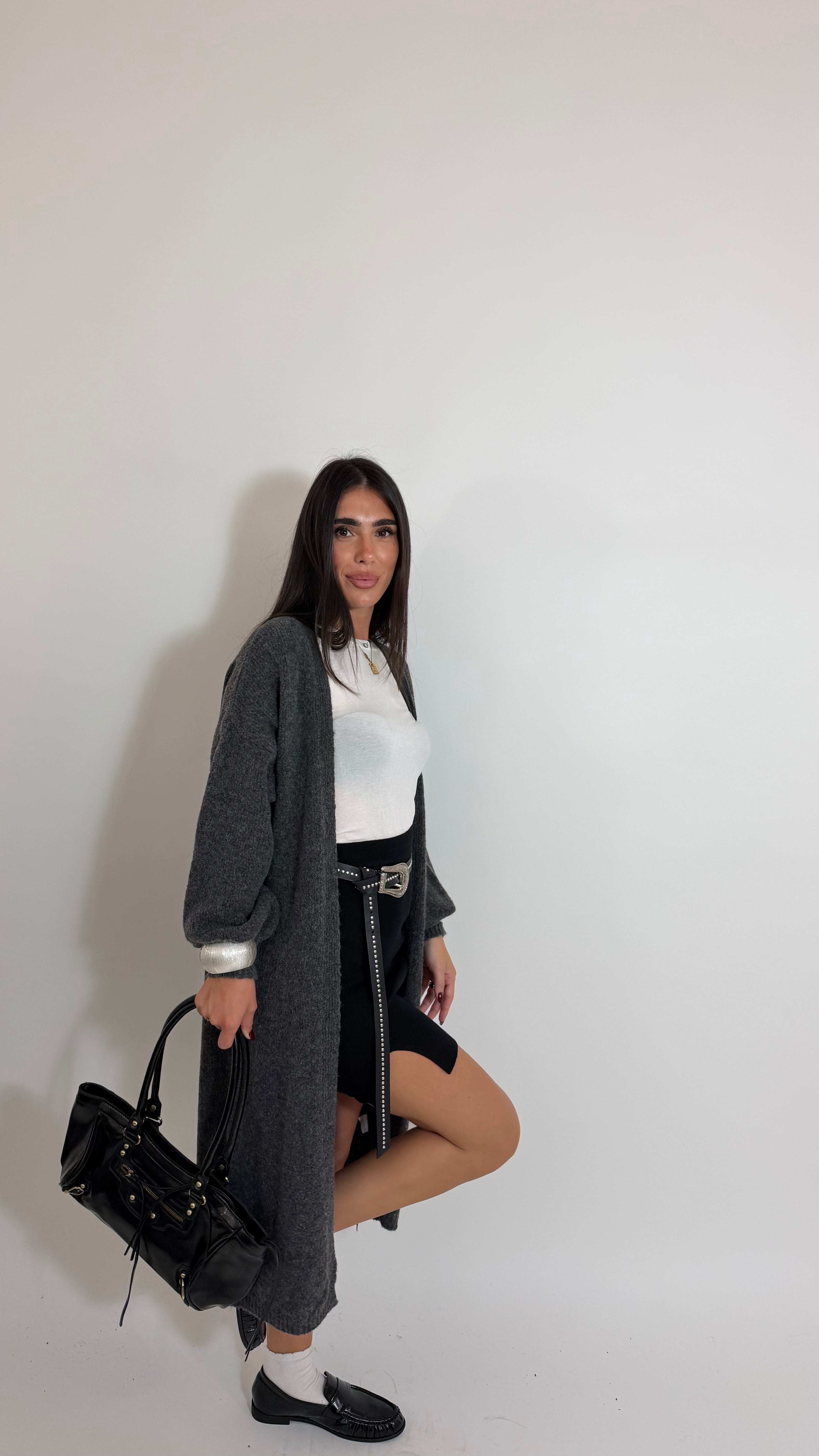 Long Soft Cardigan Grigio Piombo