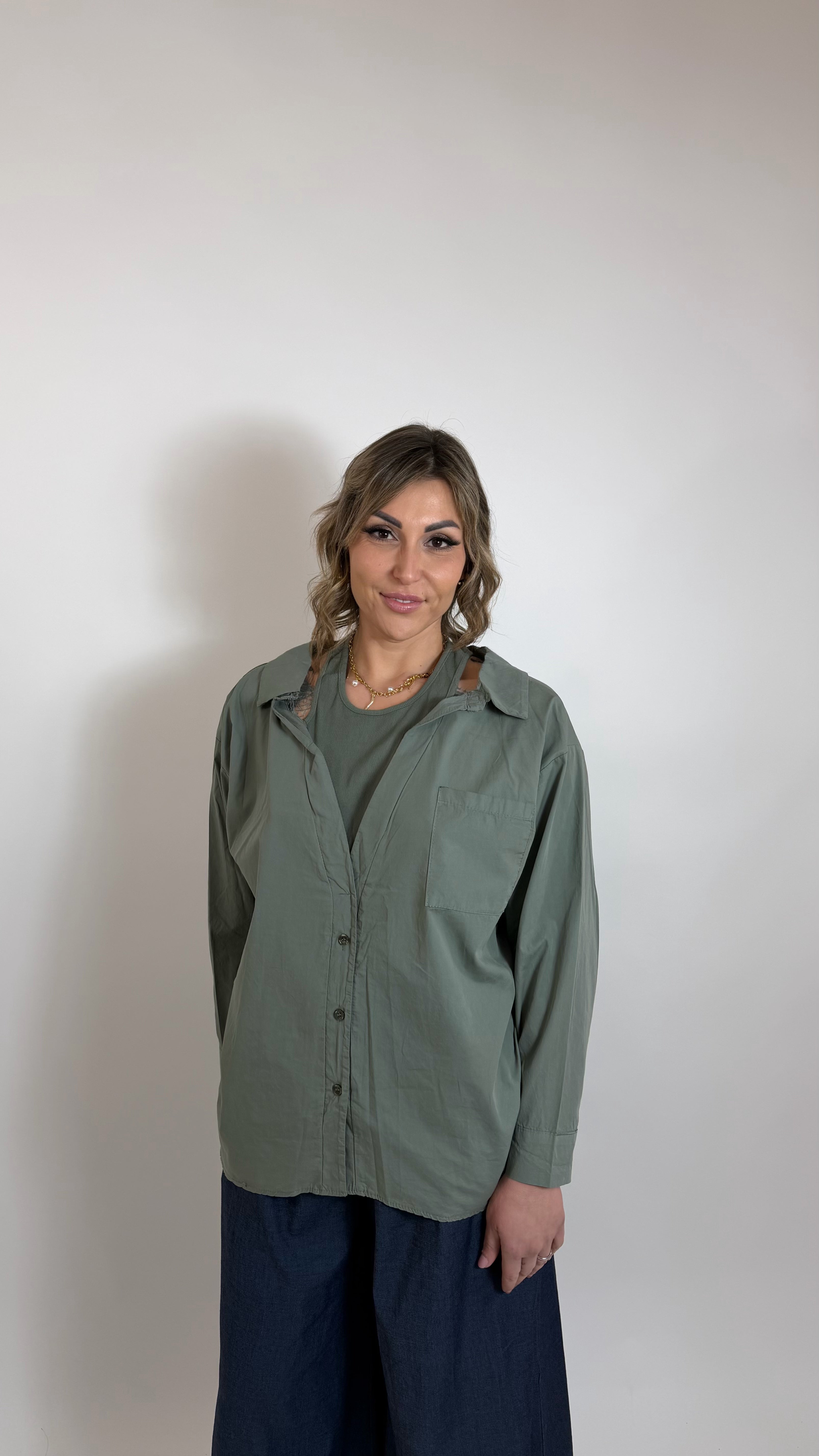 Double Layer Cotton Shirt Verde Utility
