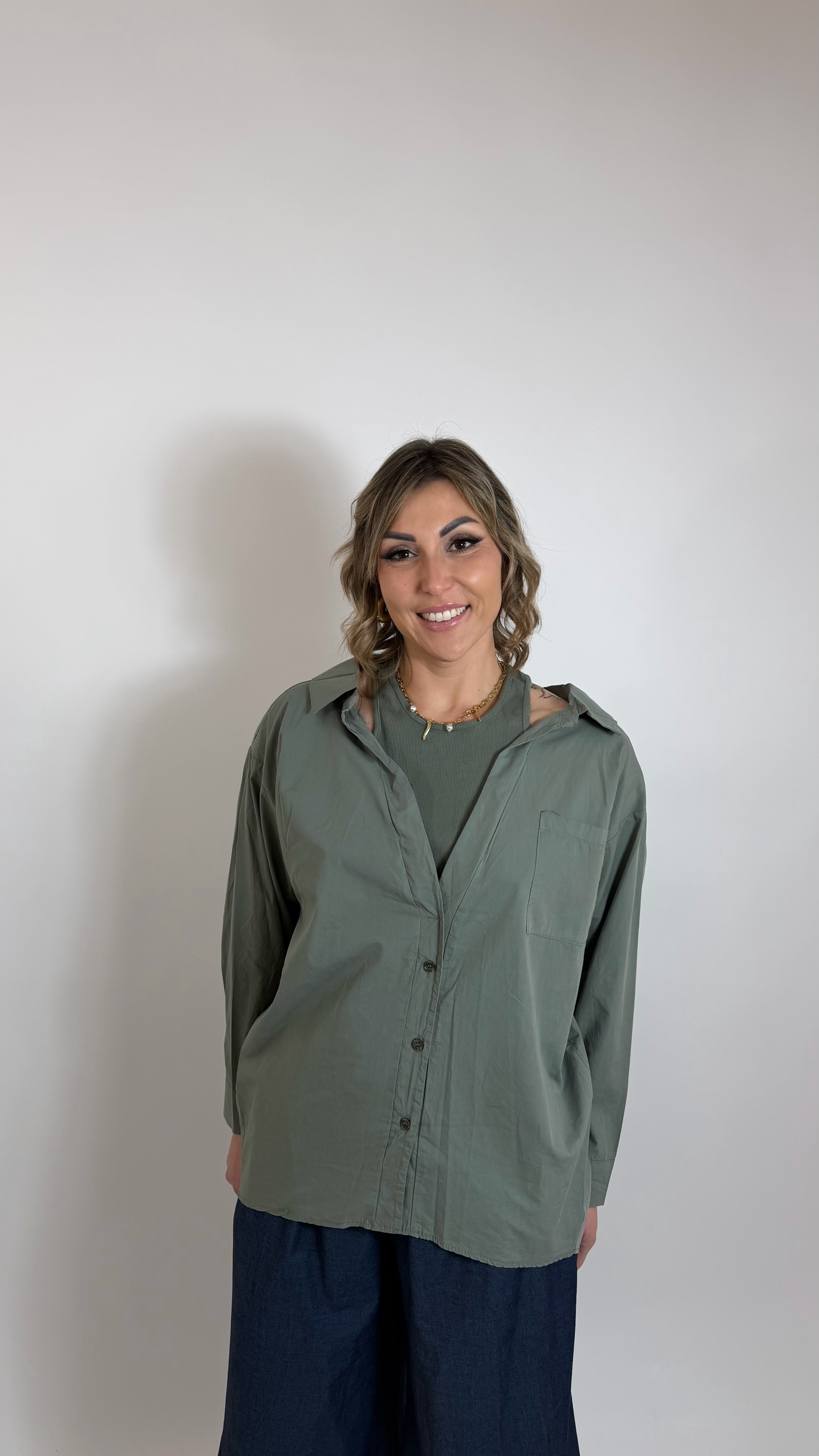 Double Layer Cotton Shirt Verde Utility
