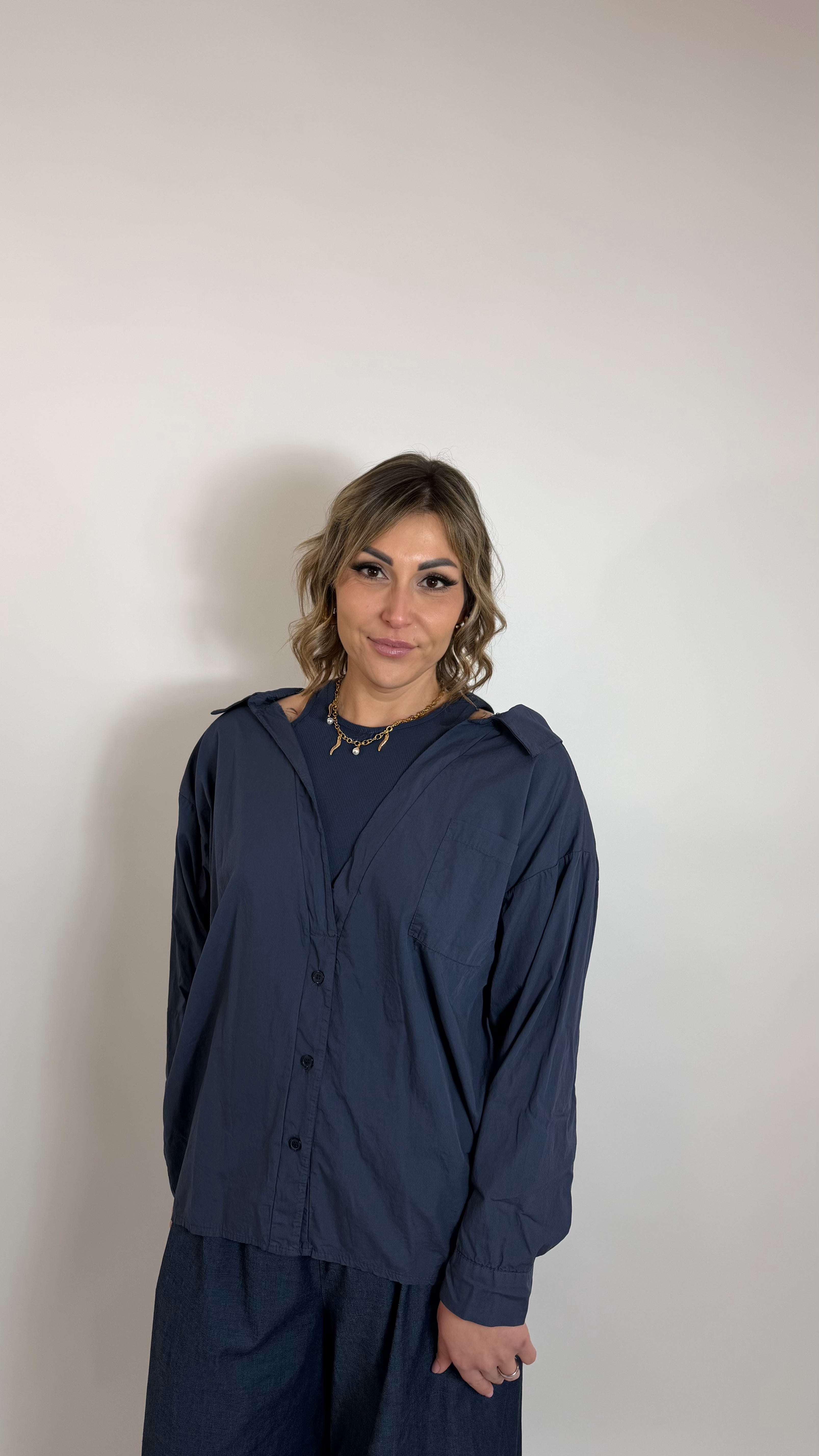 Double Layer Cotton Shirt Blu