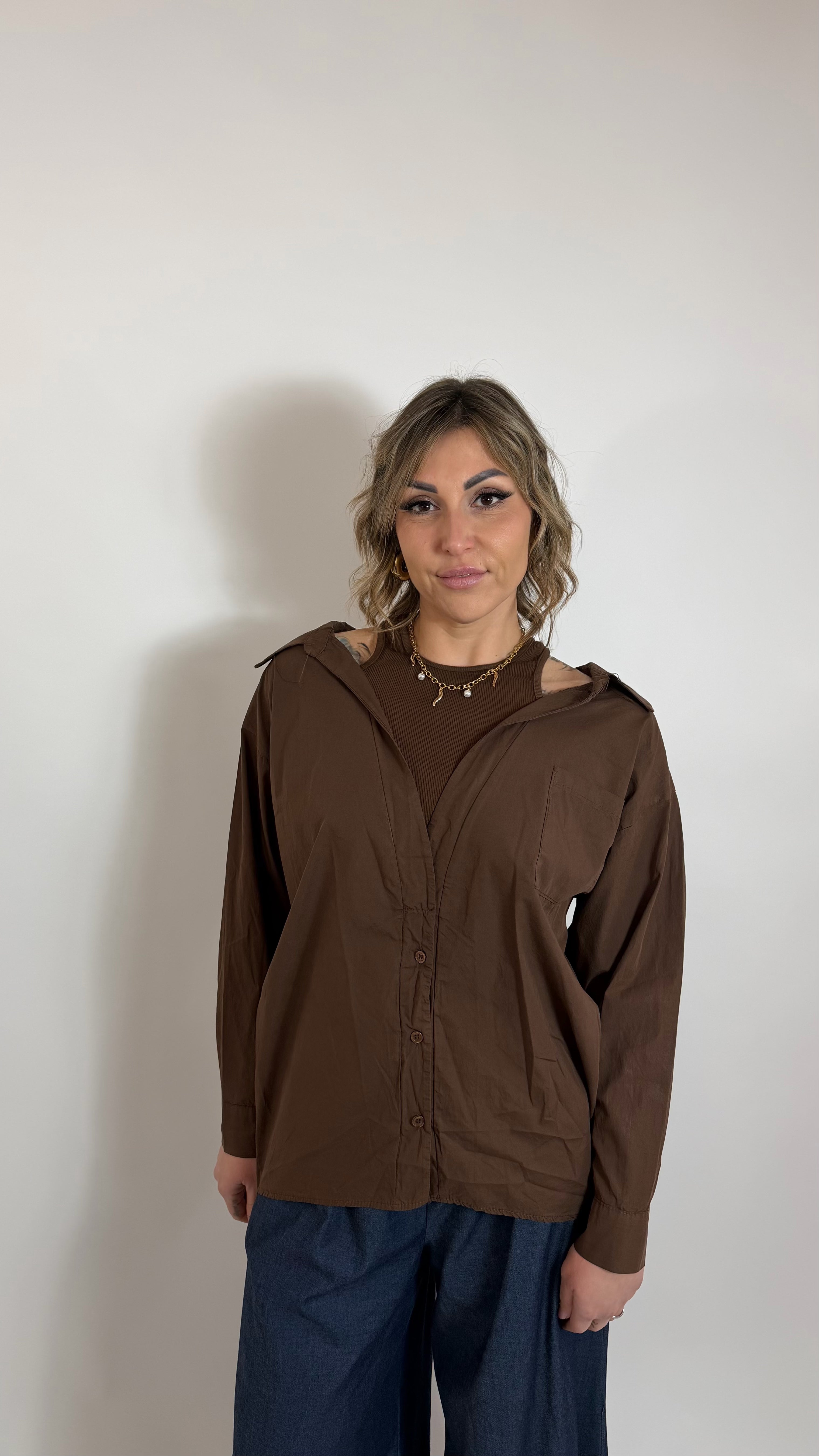 Double Layer Cotton Shirt Choco