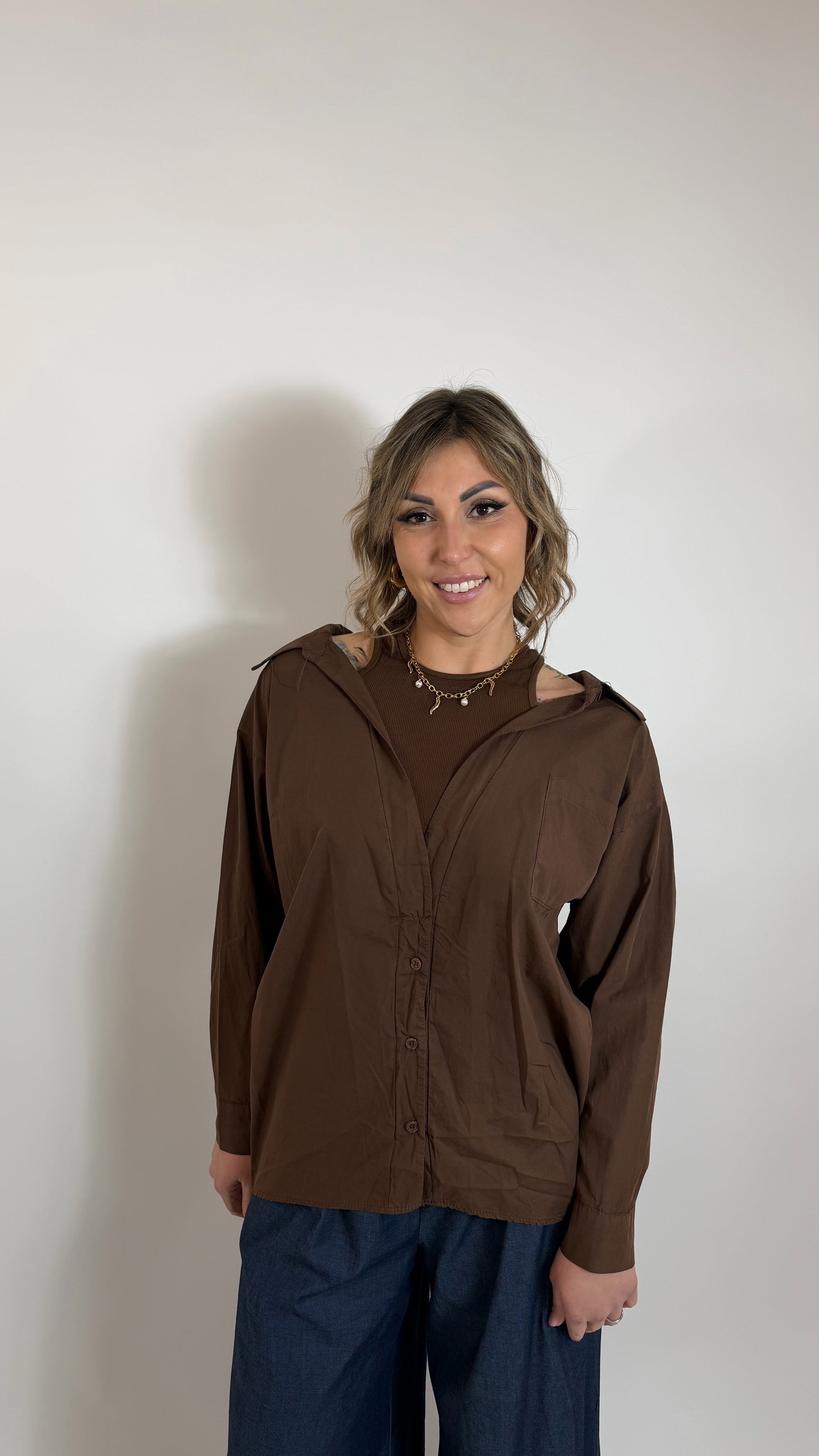 Double Layer Cotton Shirt Choco