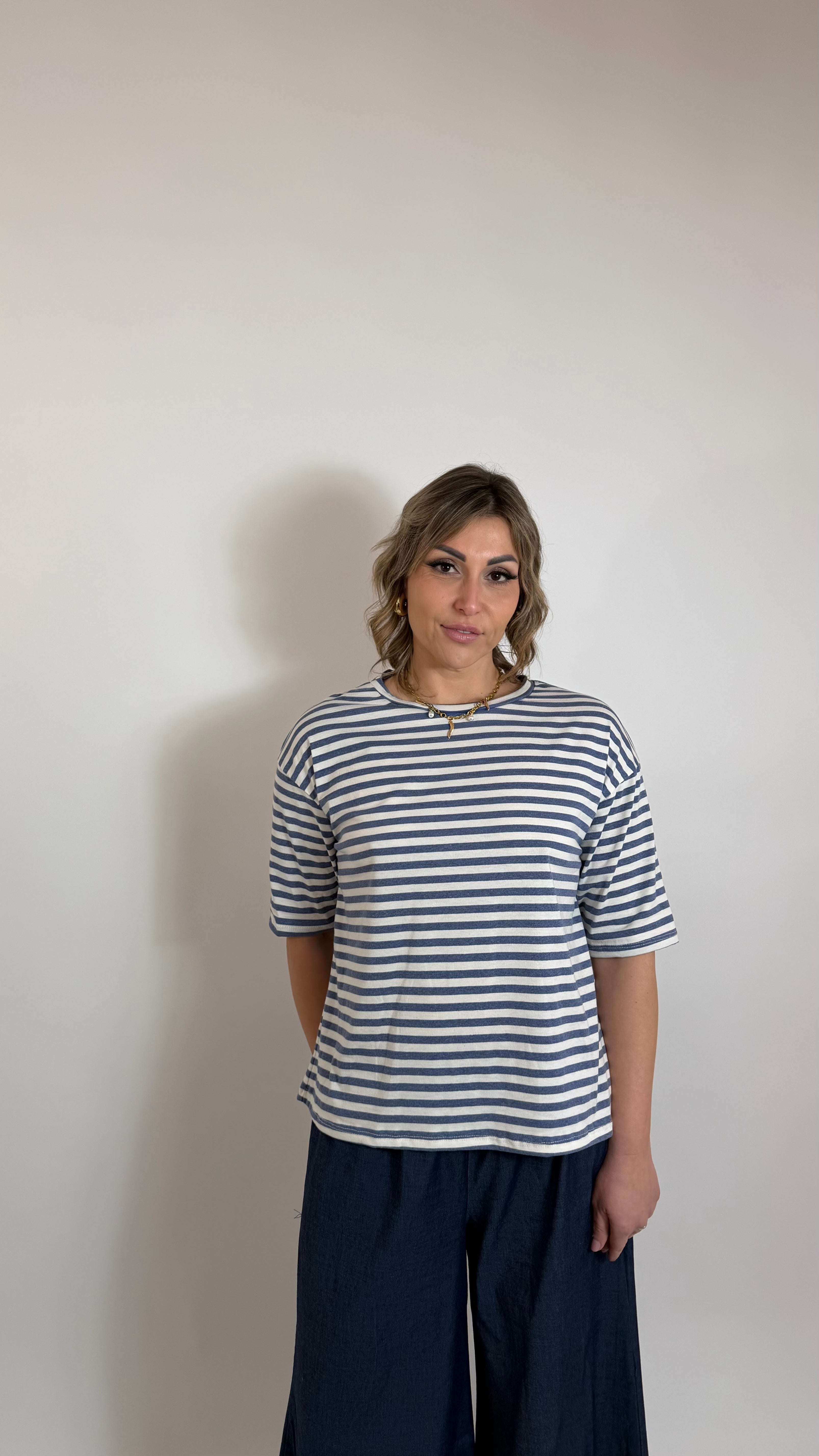 Maglia Over Stripes Blu Denim