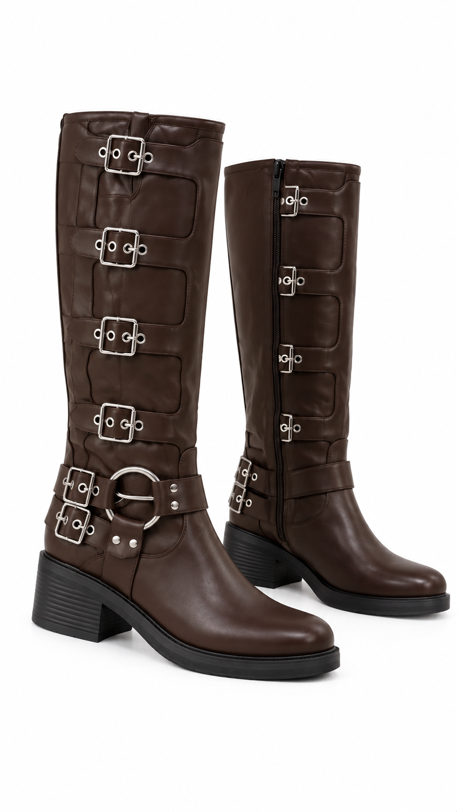 Stivale Biker Multi Buckle Testa di moro