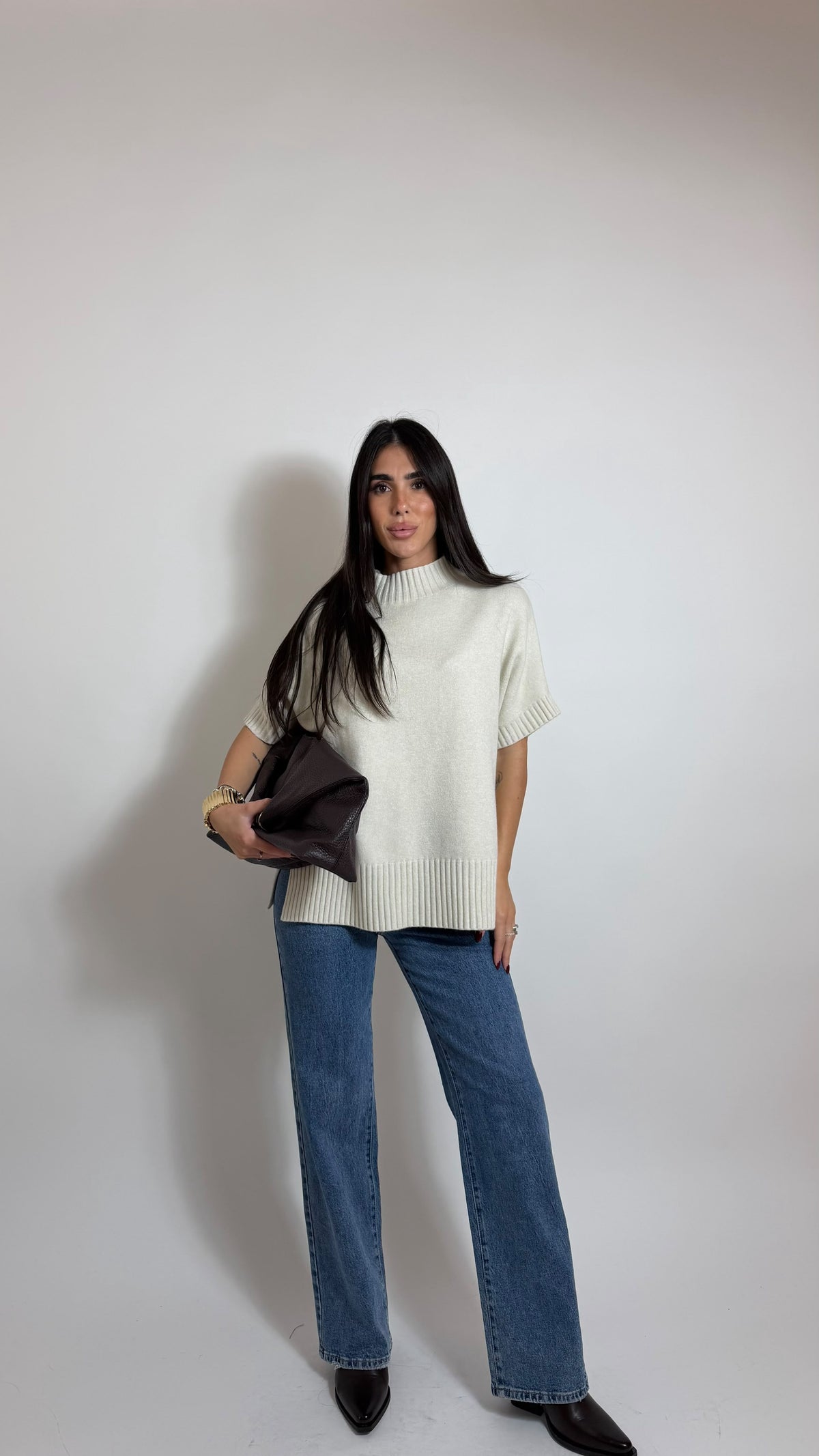 Pull Boxy Collo Alto Burro