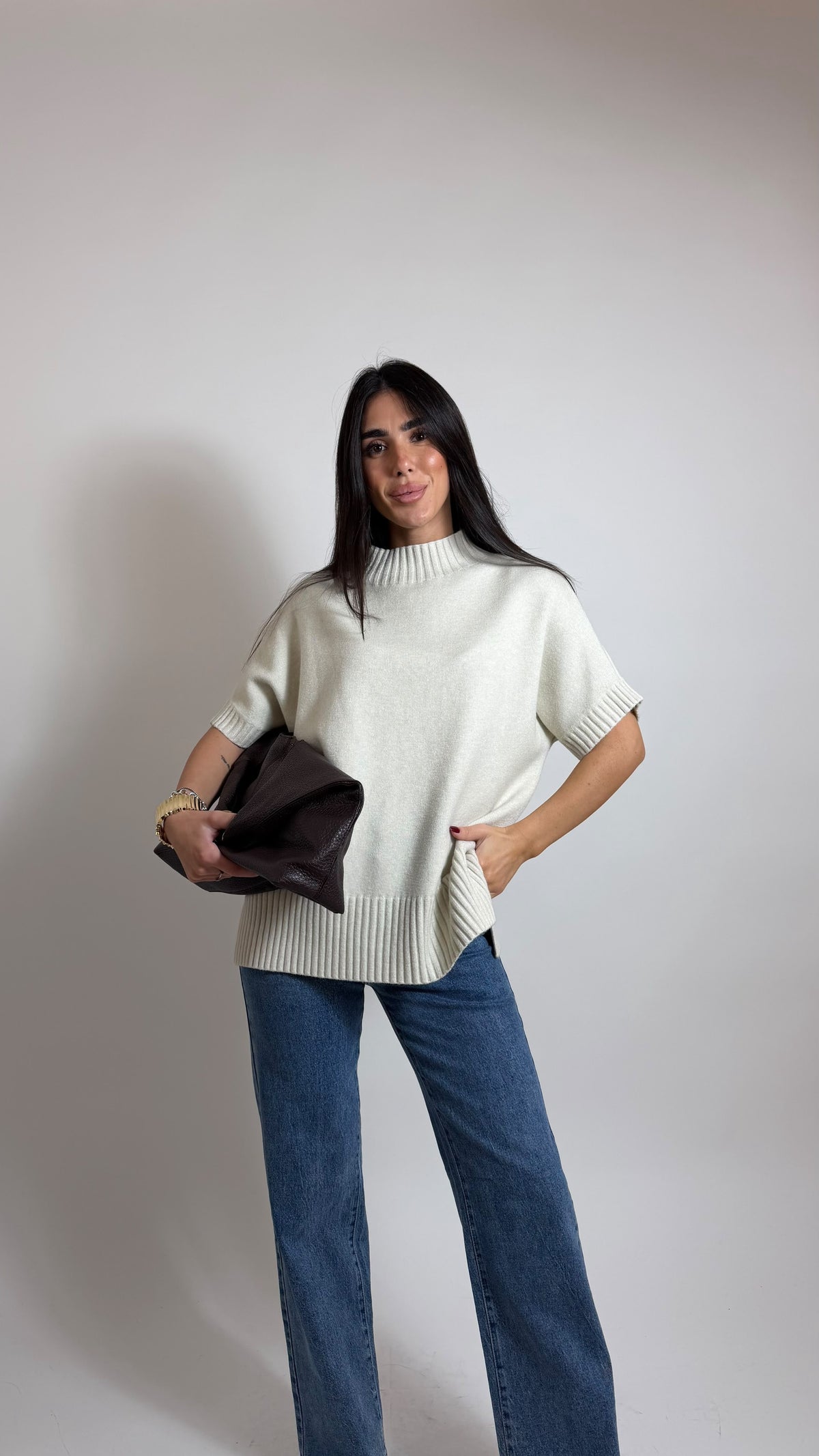 Pull Boxy Collo Alto Burro