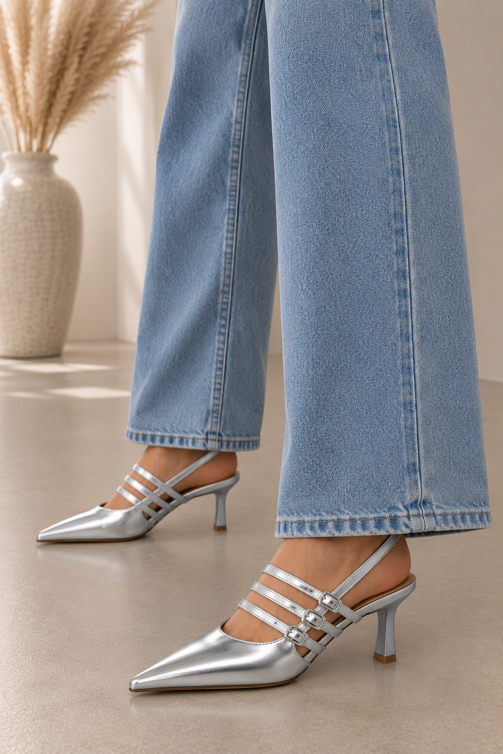 Slingback Con Tacco Silver